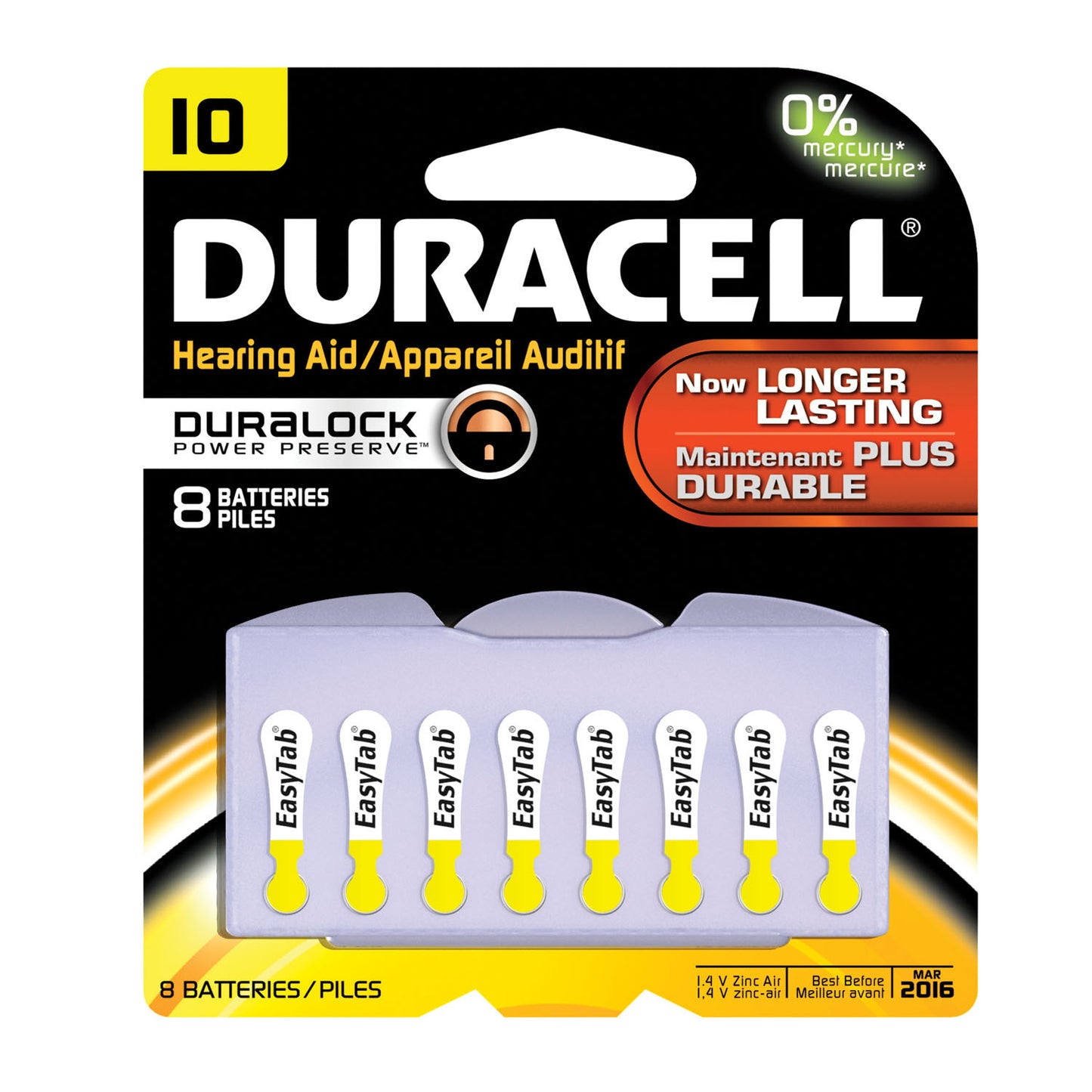 DURACELL HEARING AID BATTERY, 8 per pack, 6 packs per box
