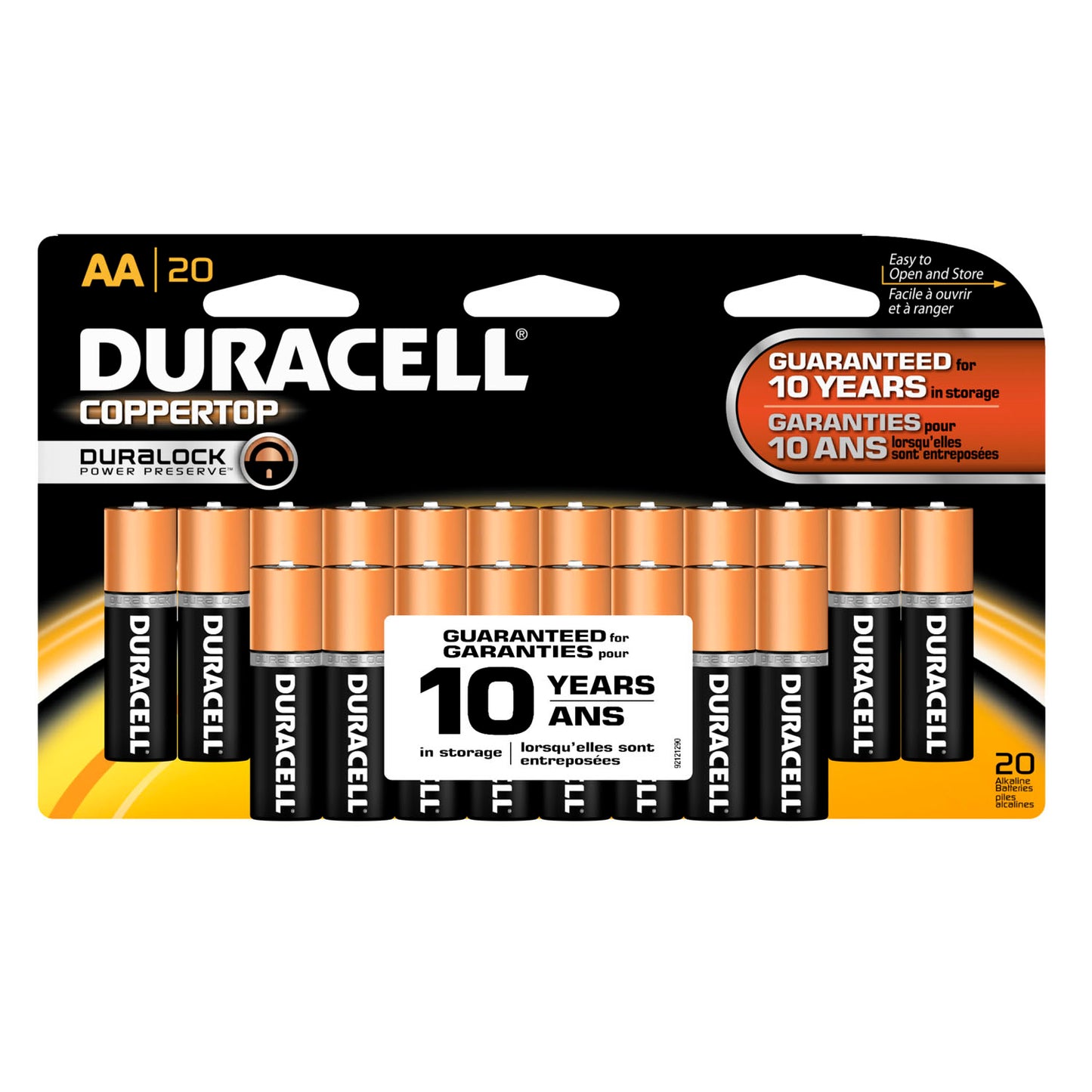 DURACELL COPPERTOP ALKALINE RETAIL BATTERY WITH DURALOCK POWER PRESERVE TECHNOLOGY, 20 per pack, 12 packs per case