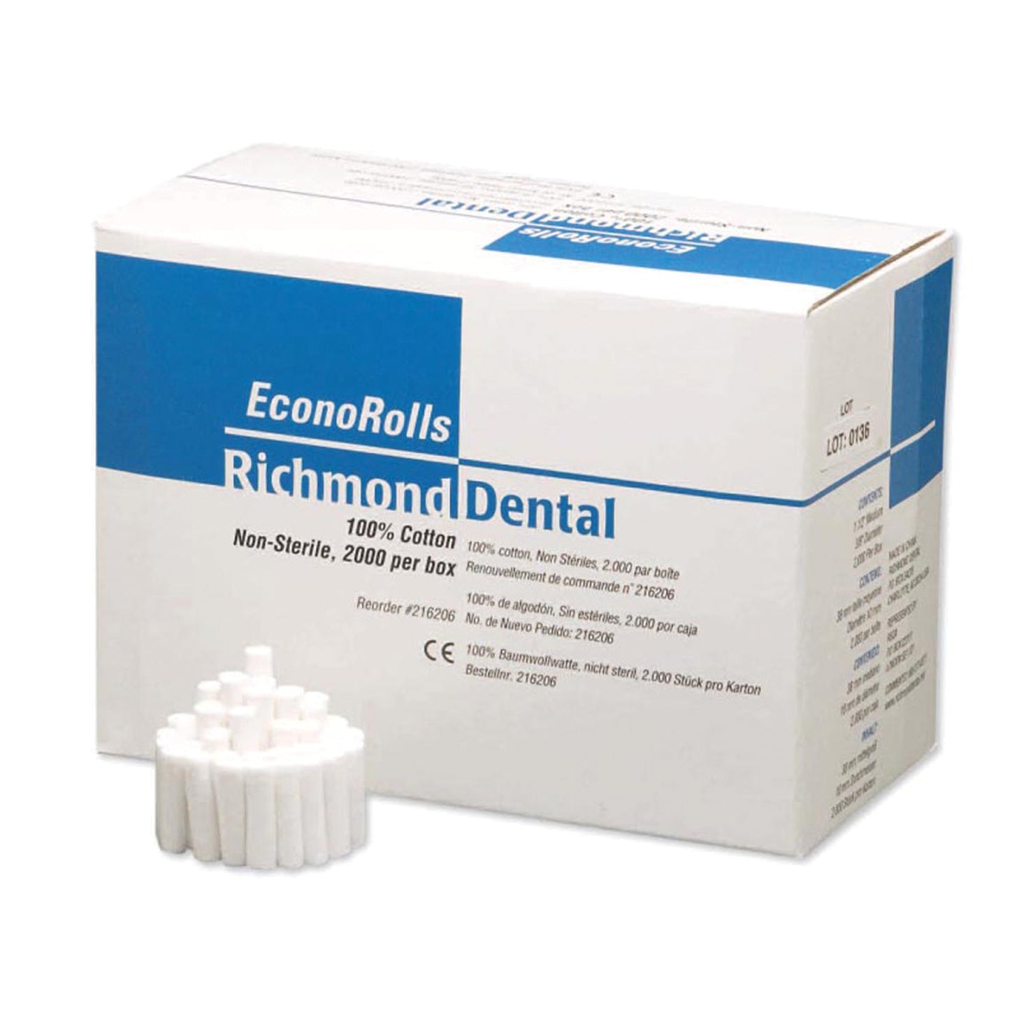 RICHMOND ECONOMY COTTON ROLLS, 2000 per box