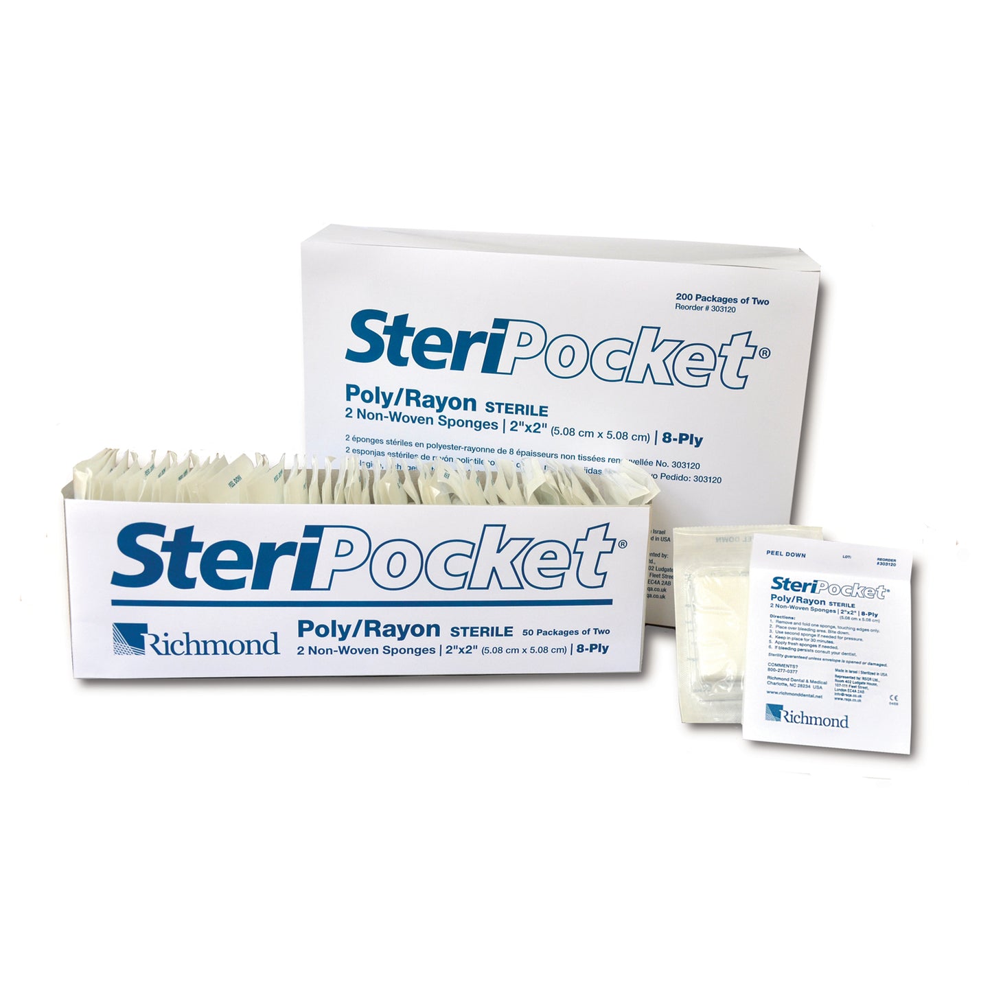 RICHMOND STERIPOCKET SPONGES, 2 per pack, 200 packs per box