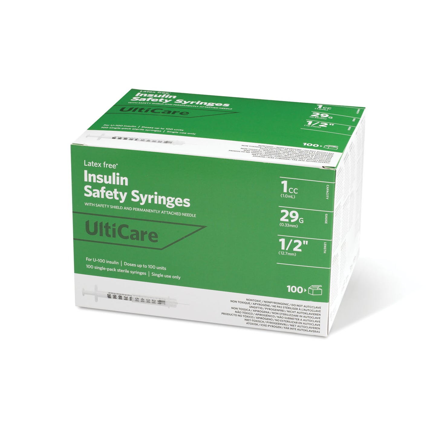 ULTIMED ULTICARE INSULIN FIXED NEEDLE SAFETY SYRINGES, 100 per box