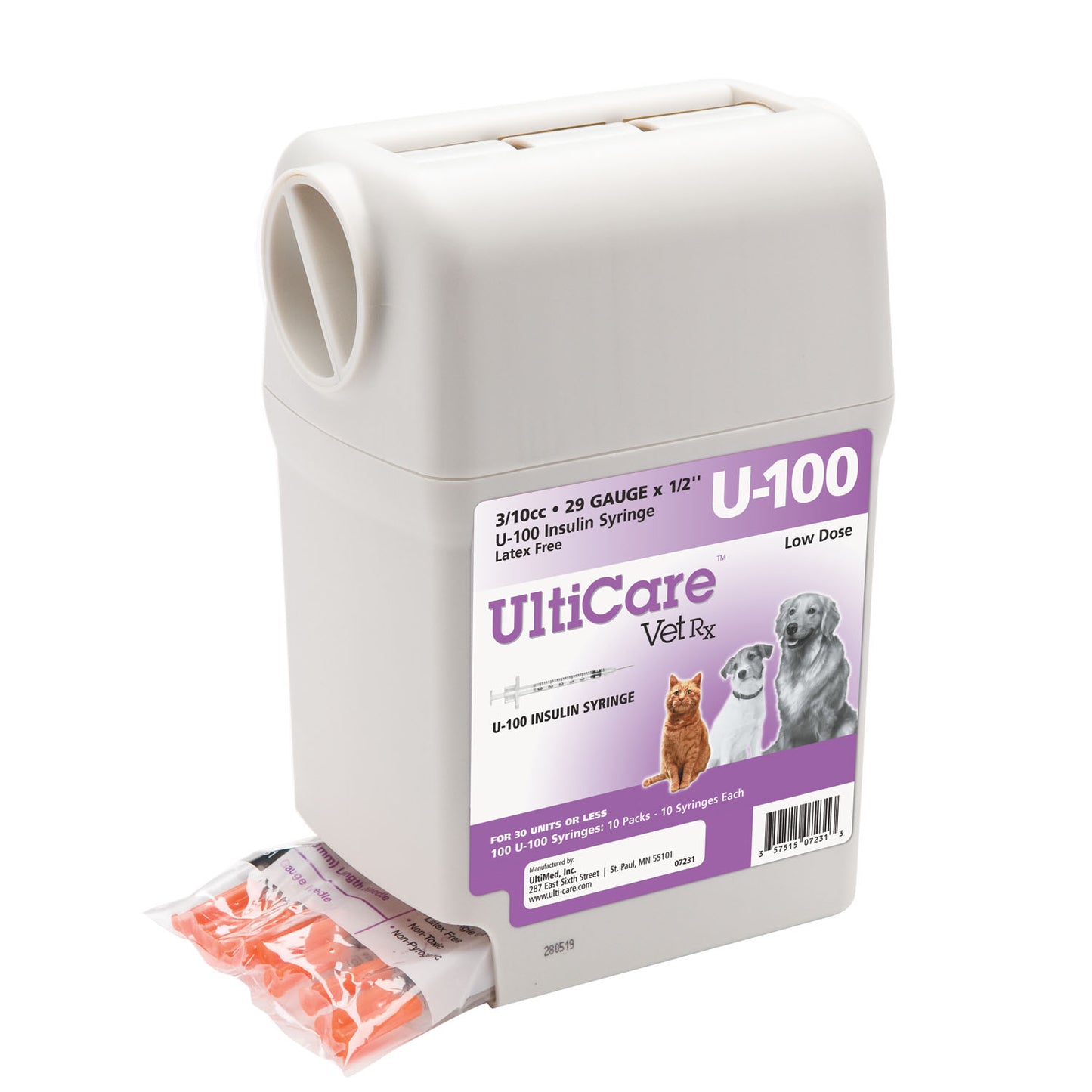 ULTIMED ULTRICARE VETRX DIABETES CARE INSULIN SYRINGES, 100 per box