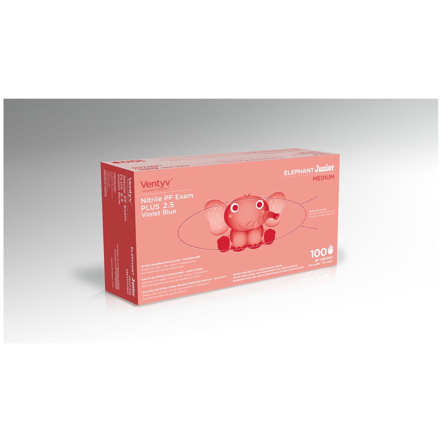 VENTYV PLUS 2.5 NITRILE POWDER-FREE EXAM GLOVES (ELEPHANT JUNIOR), 100 per box, 20 boxes per case