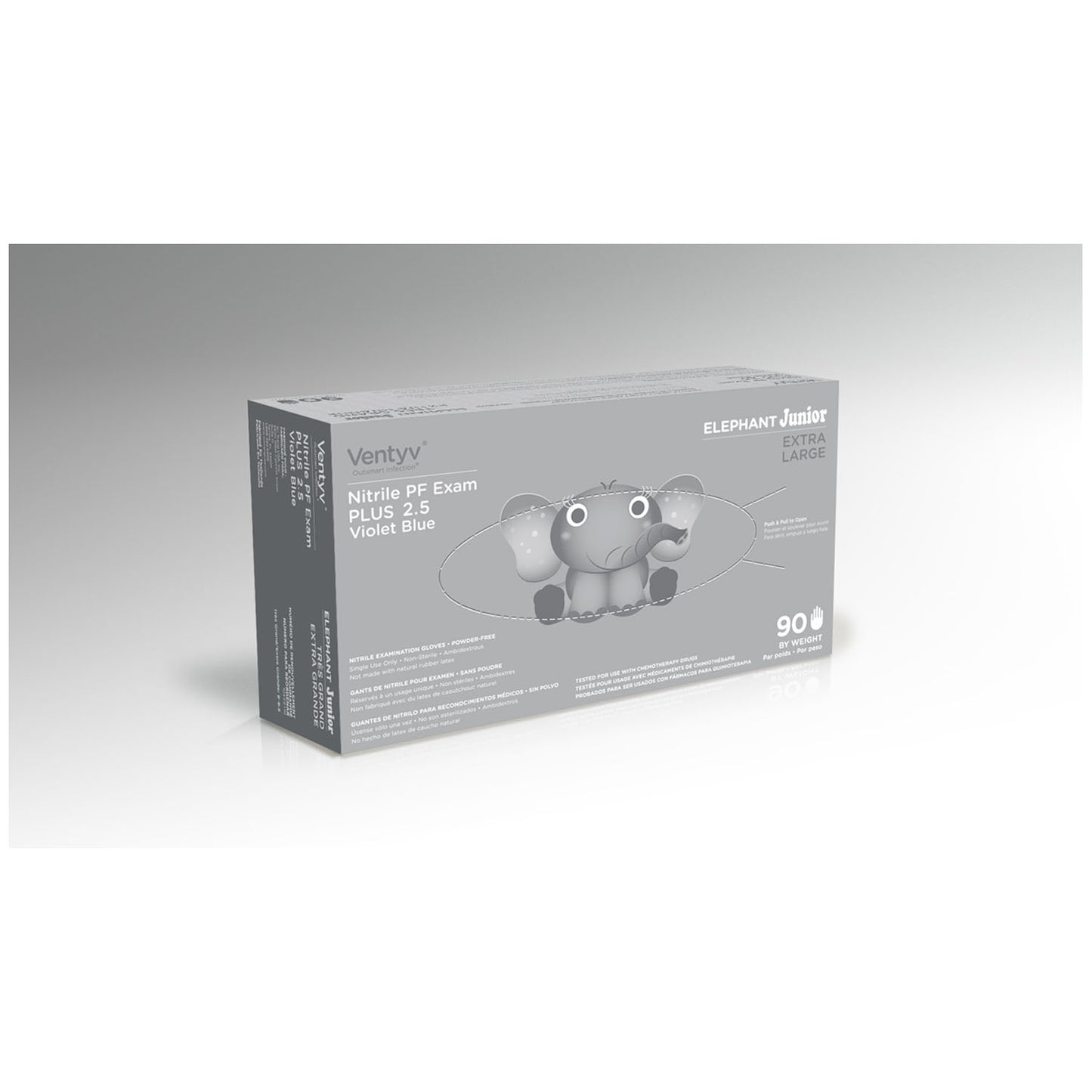VENTYV PLUS 2.5 NITRILE POWDER-FREE EXAM GLOVES (ELEPHANT JUNIOR), 90 per box, 20 boxes per case