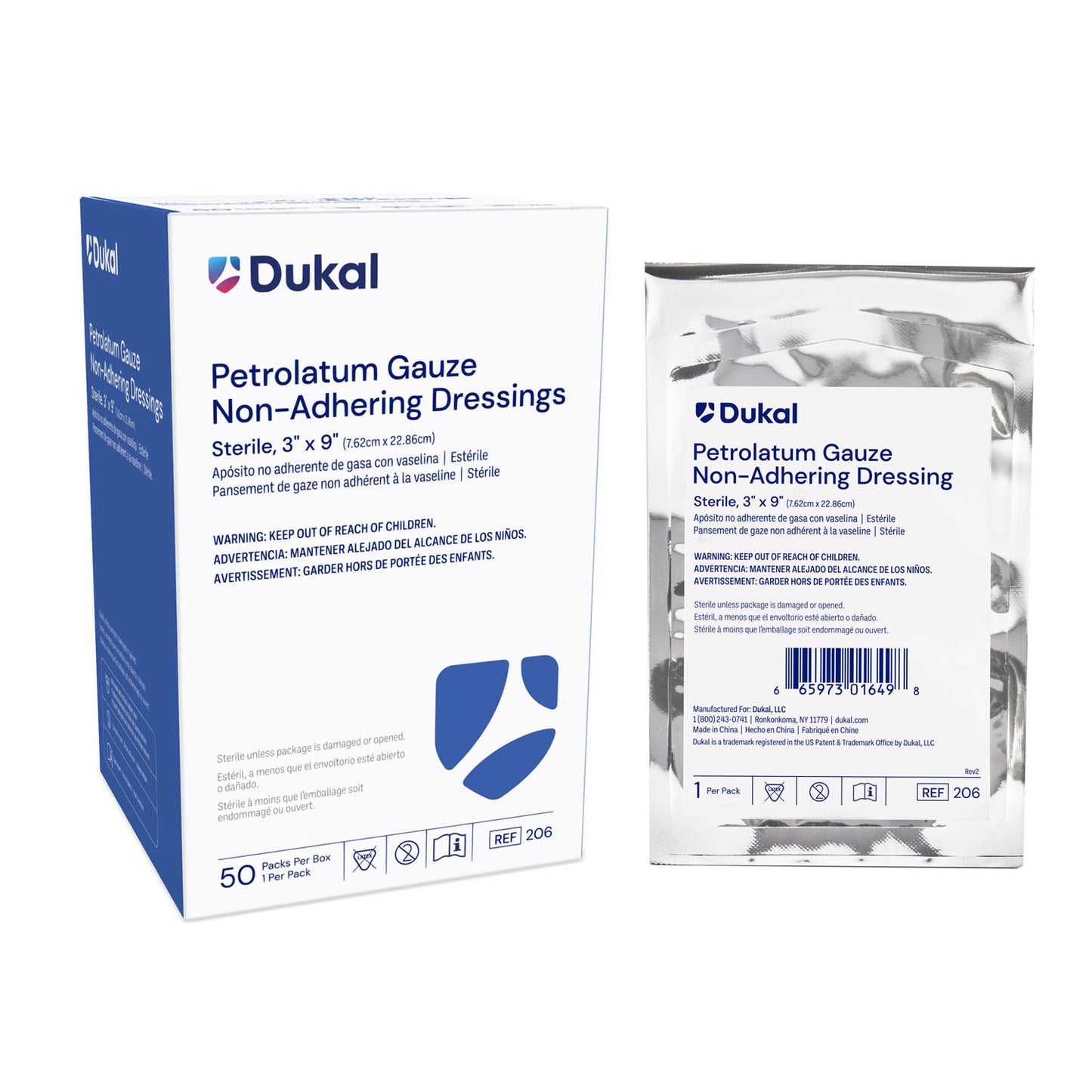 DUKAL ALBA STERILE PETROLATUM GAUZE DRESSINGS, 1 per pack, 50 packs per box
