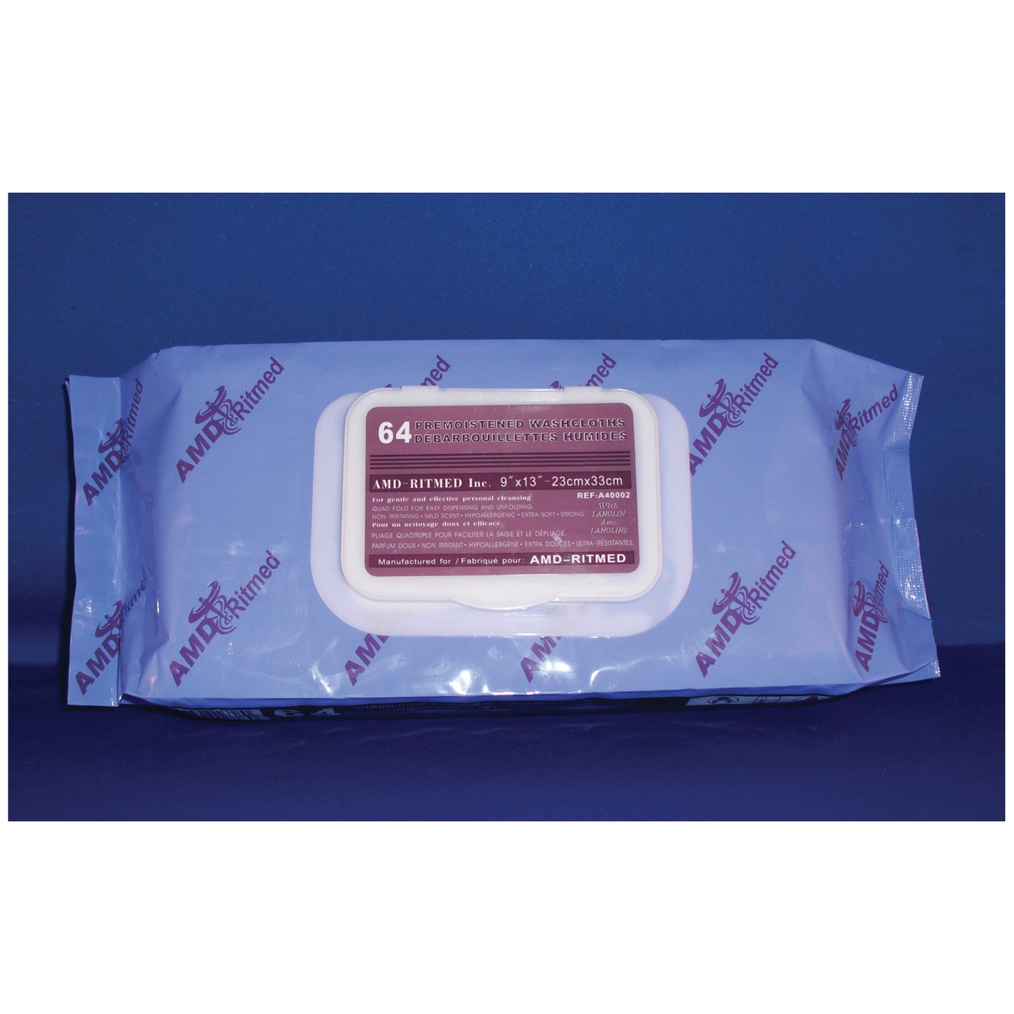 AMD MEDICOM SPUNLACE WASHCLOTHS - PRE-MOISTENED, 8 packs per case