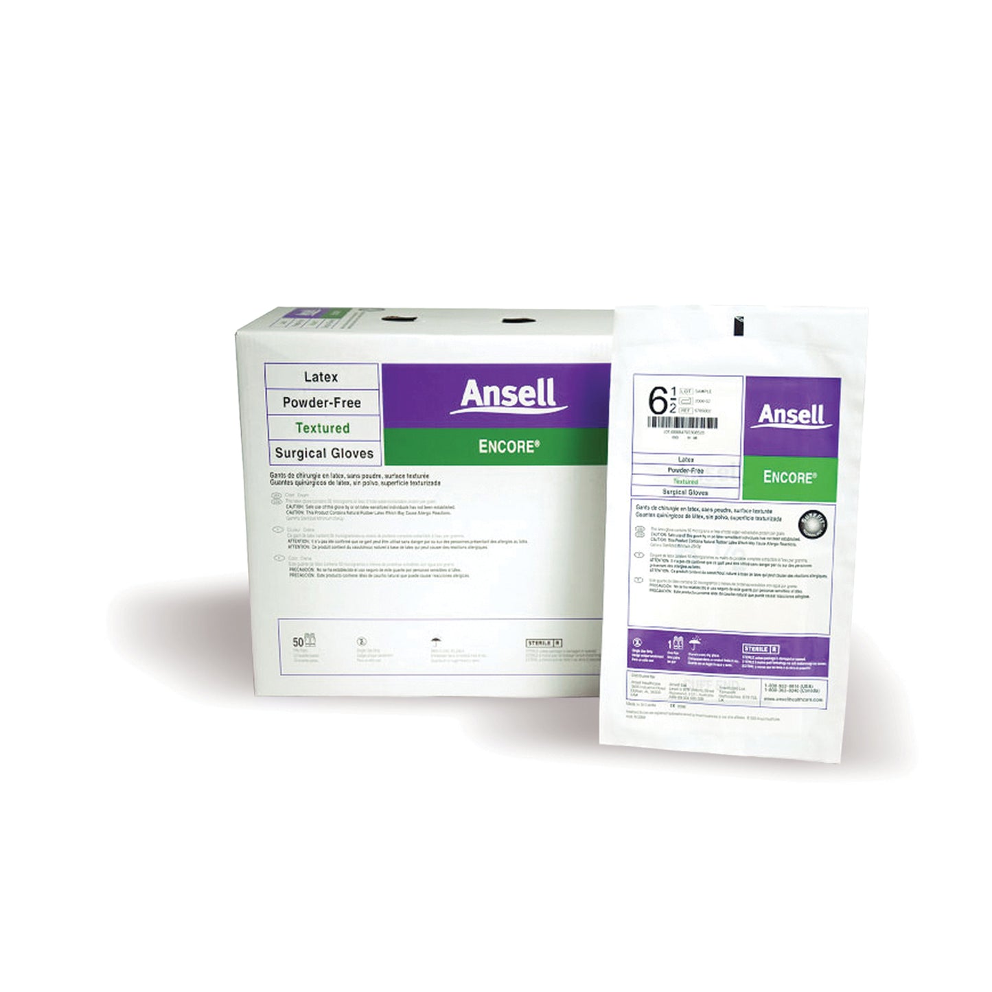 ANSELL ENCORE POWDER-FREE STERILE SURGICAL GLOVES, 50 pairs per box, 4 boxes per case