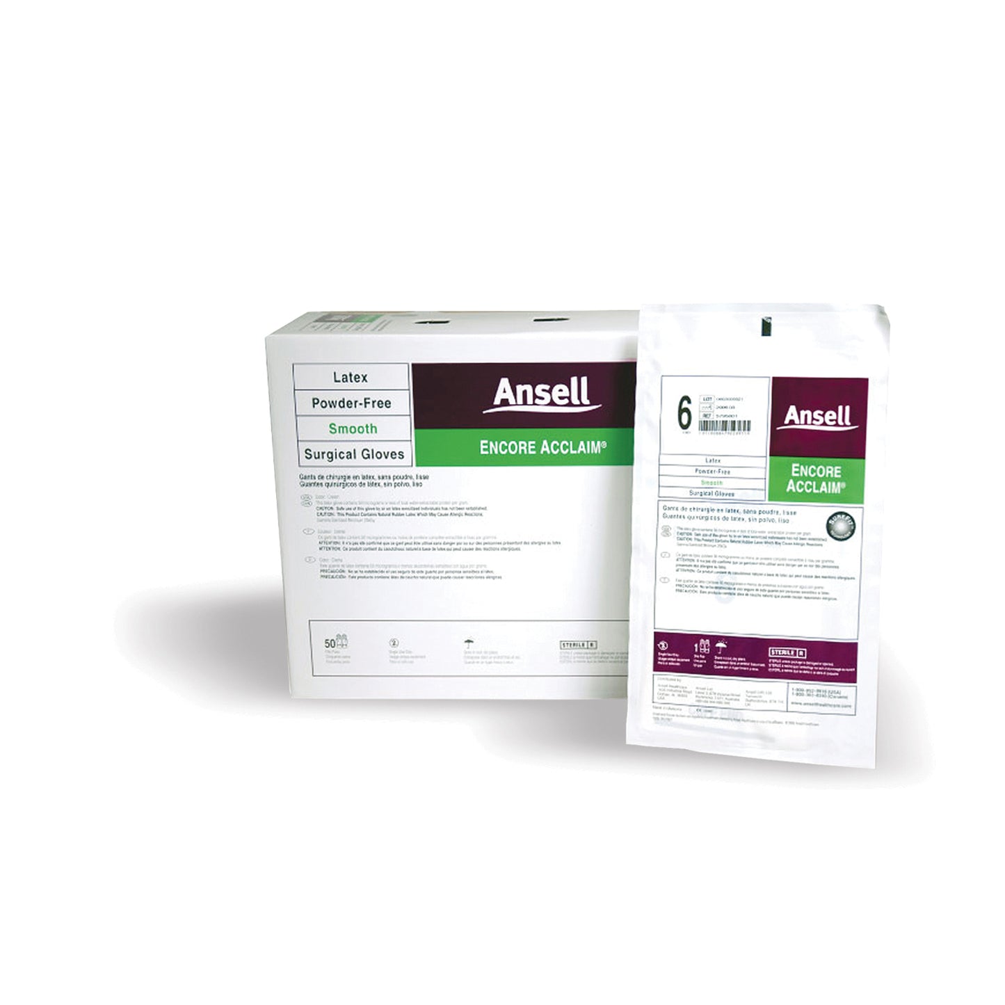 ANSELL ENCORE ACCLAIM POWDER-FREE LATEX SURGICAL GLOVES, 50 pairs per box, 4 boxes per case