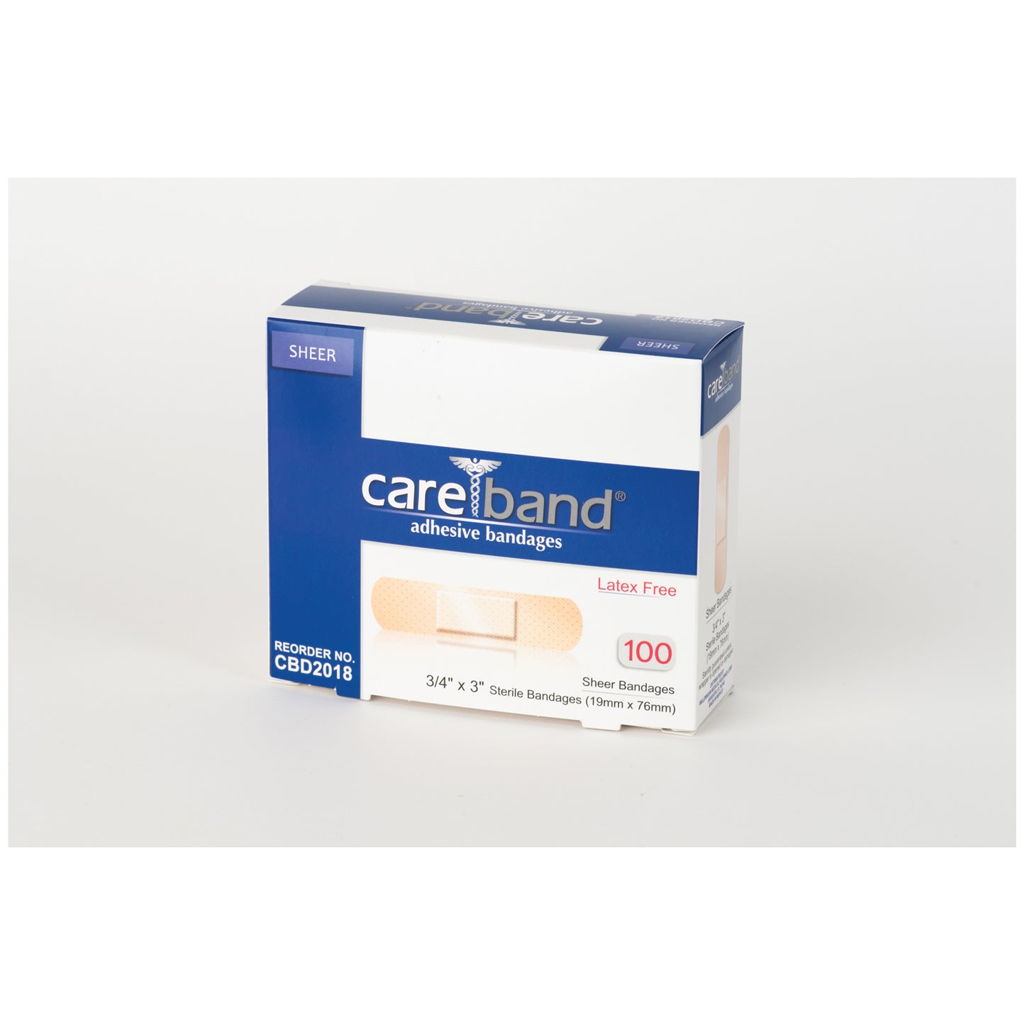 ASO CAREBAND SHEER ADHESIVE STRIP BANDAGES, 100 per box, 12 boxes per case