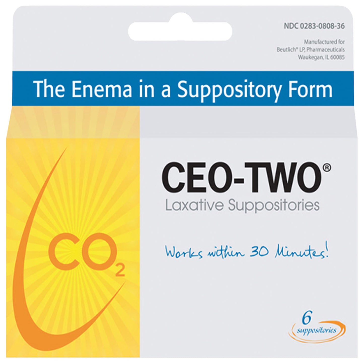 BEUTLICH CEO-TWO LAXATIVE SUPPOSITORIES, 6 per box