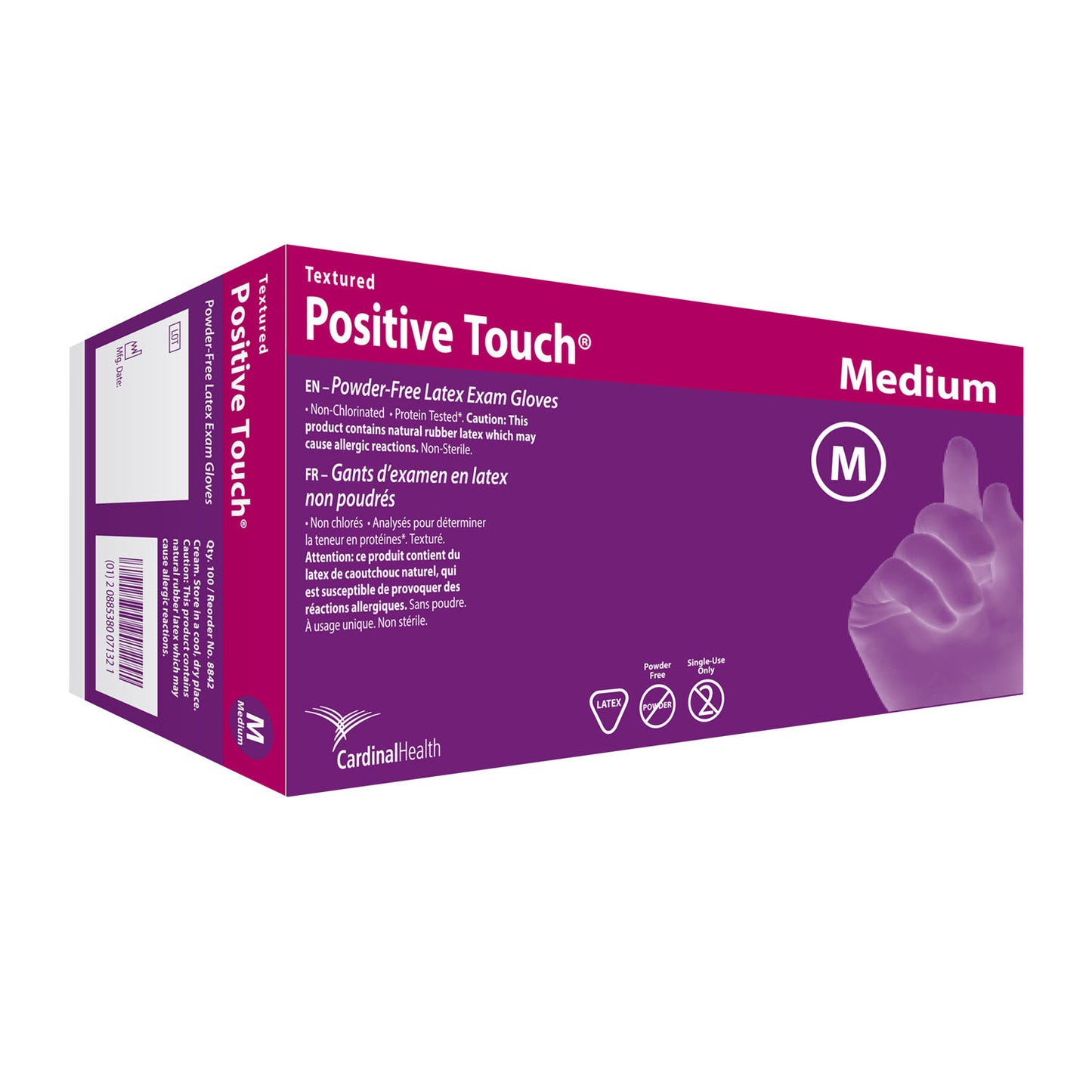 CARDINAL HEALTH POSTIVE TOUCH LATEX EXAM GLOVES, 100 per box, 10 boxes per case