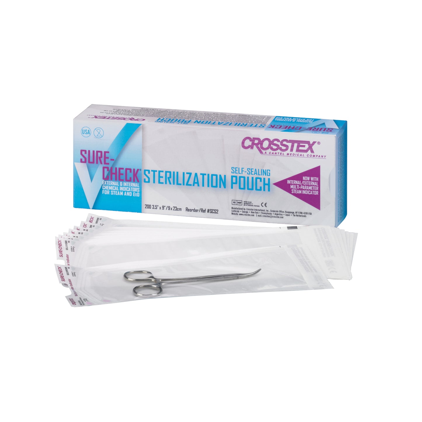 CROSSTEX SURE-CHECK STERILIZATION POUCHES, 200 per box, 10 boxes per case