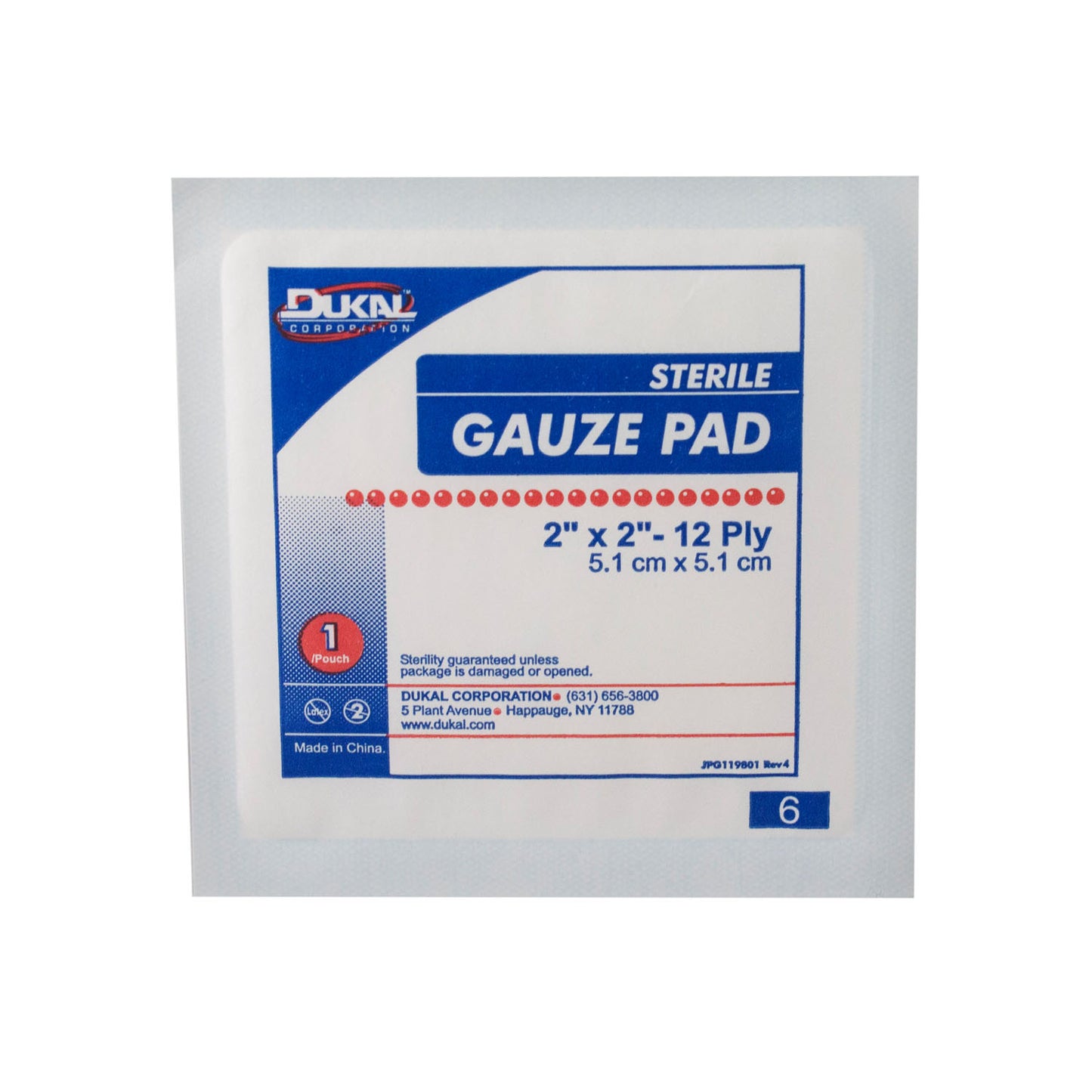 DUKAL GAUZE PADS, 1 per pack, 25 packs per box, 24 boxes per case