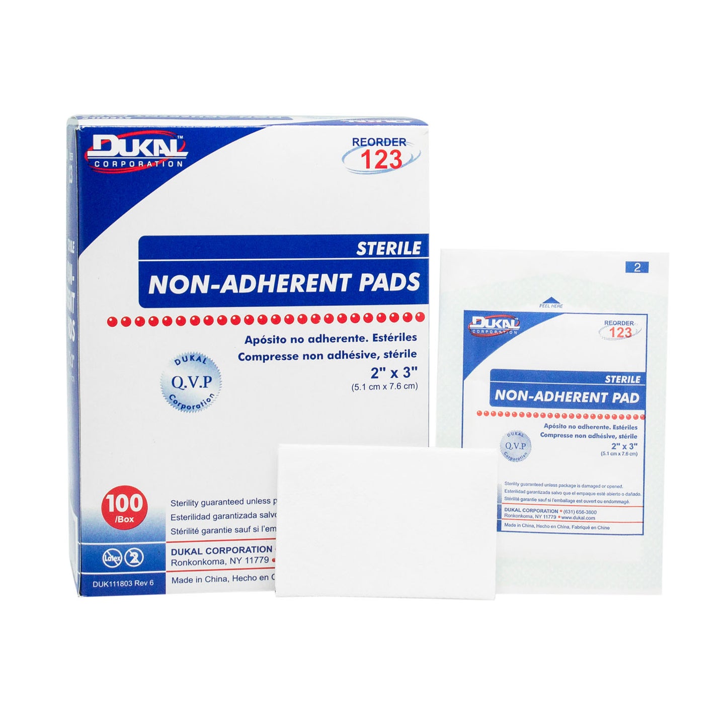 DUKAL NON-ADHERENT PADS, 1 per pack, 100 packs per box, 12 boxes per case