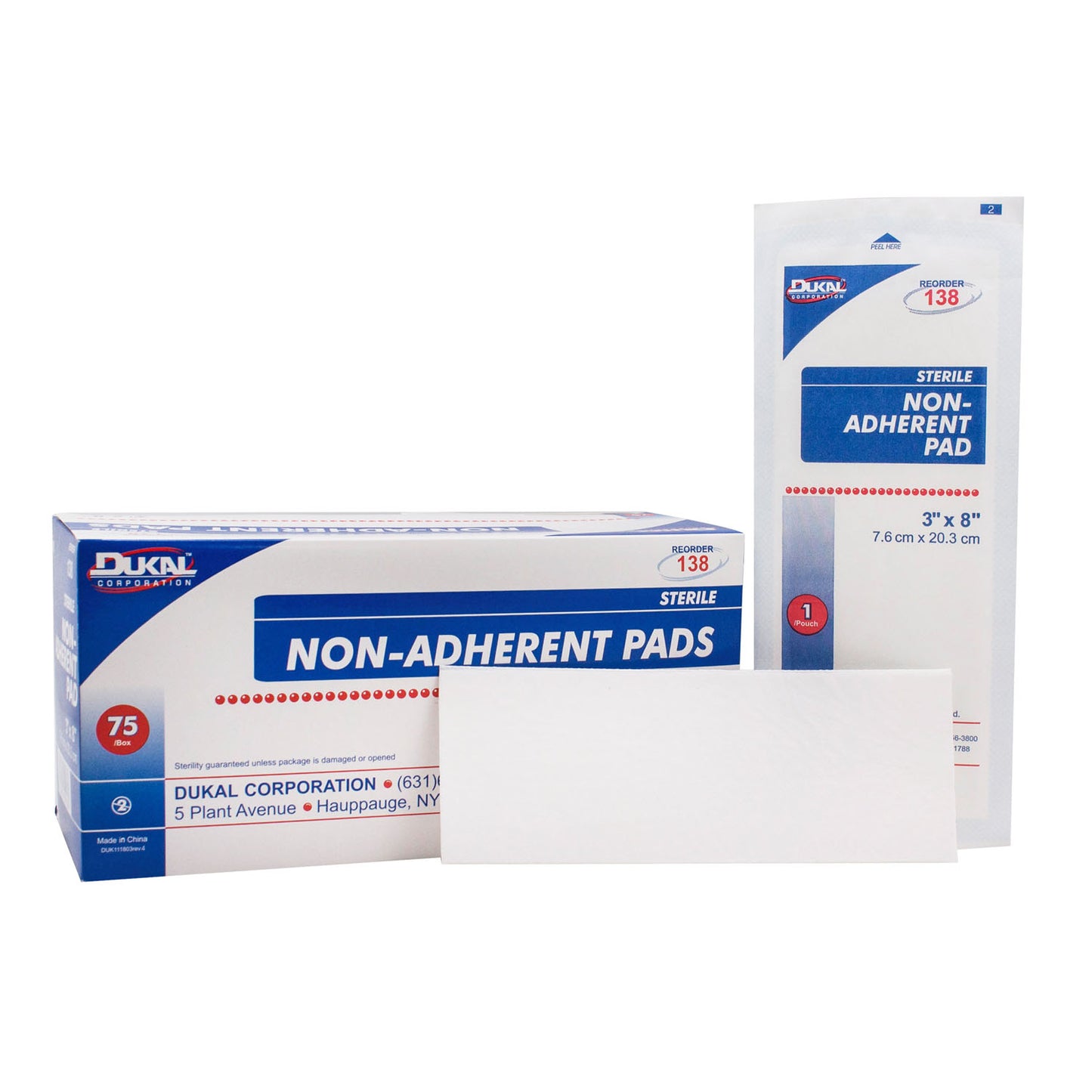 DUKAL NON-ADHERENT PADS, 1 per pack, 75 packs per box, 8 boxes per case