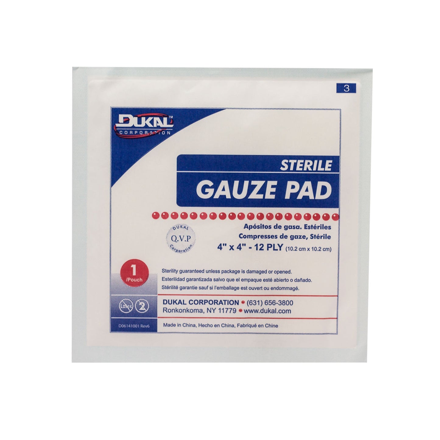 DUKAL GAUZE PADS, 1 per pack, 10 packs per box, 60 boxes per case