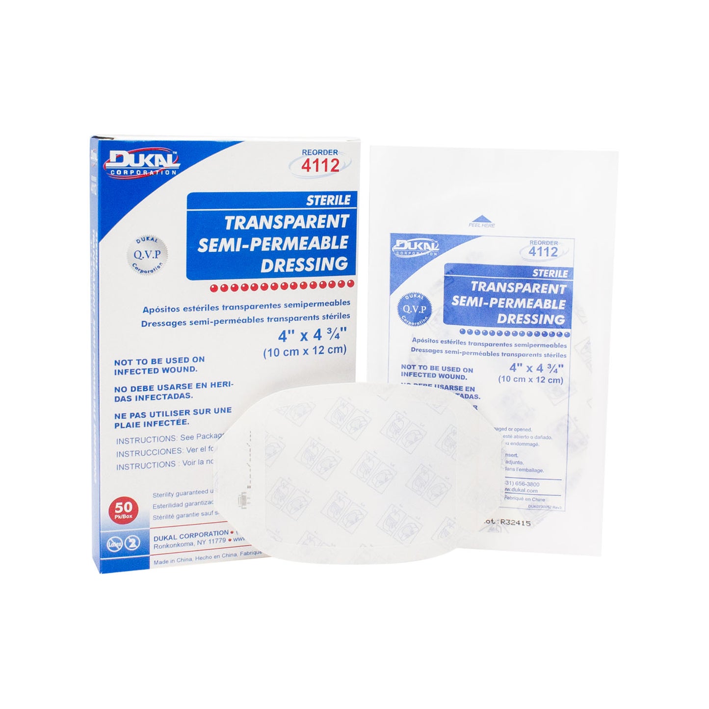 DUKAL TRANSPARENT SEMI-PERMEABLE DRESSINGS, 1 per pack, 50 packs per box