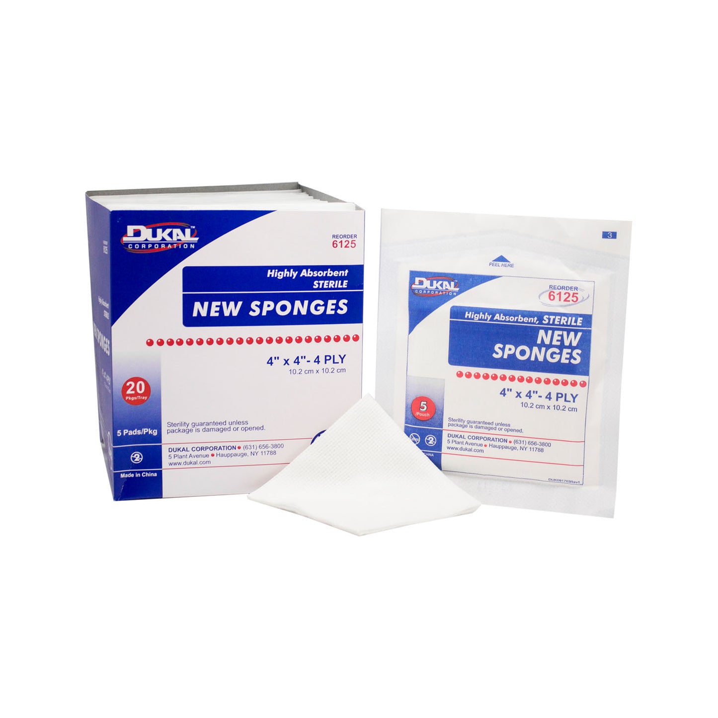 DUKAL NEW SPONGES, 5 per pack, 20 packs per box, 8 boxes per case