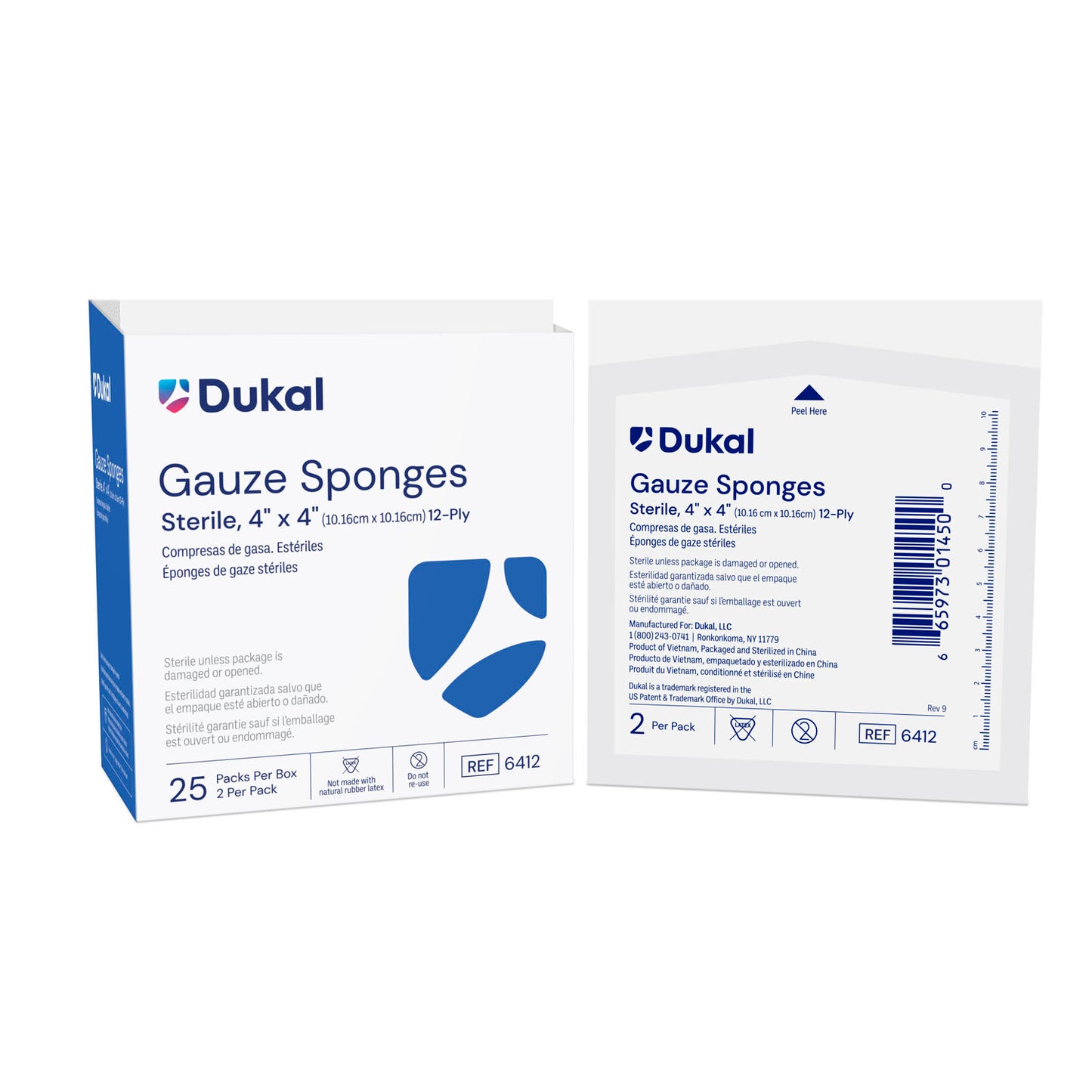 DUKAL WOVEN COTTON GAUZE SPONGES, 2 per pack, 25 packs per box, 24 boxes per case