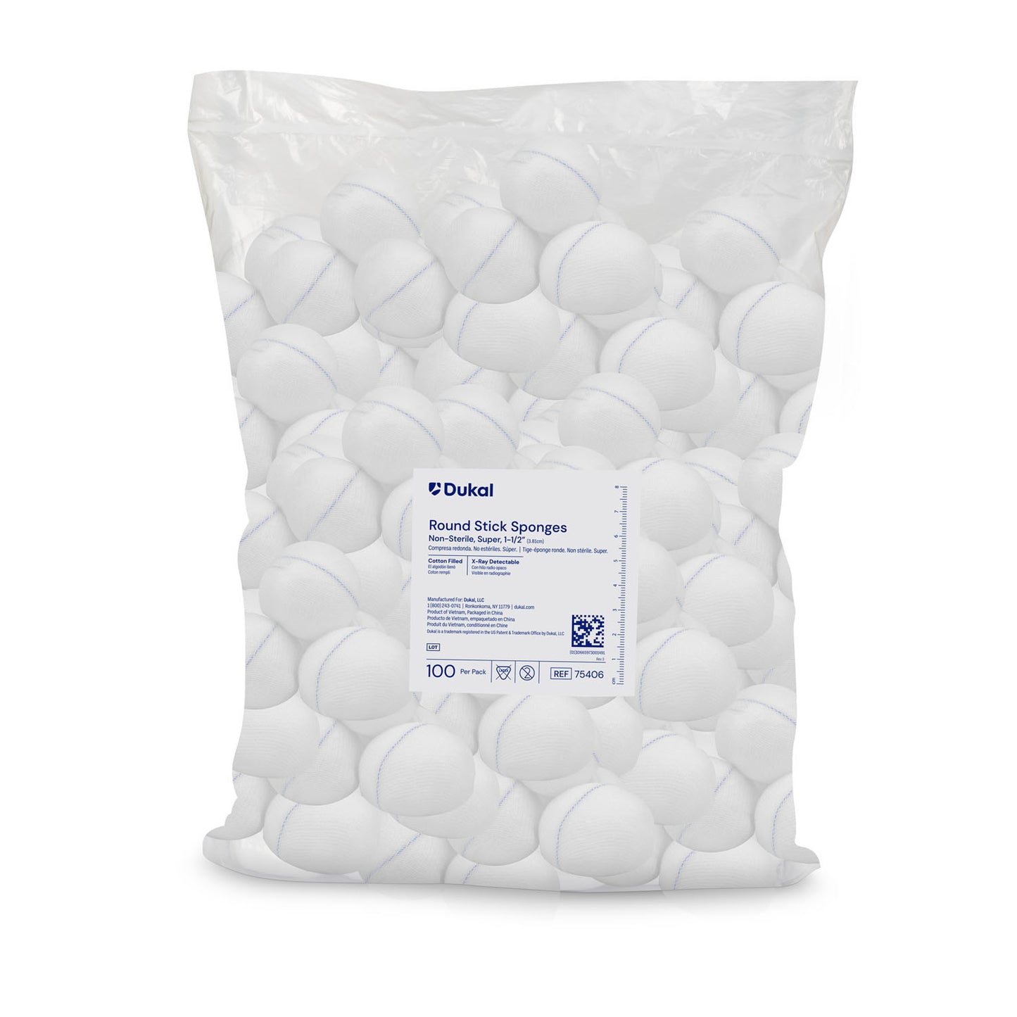 DUKAL ROUND STICK SPONGES, 100 per pack, 5 packs per case