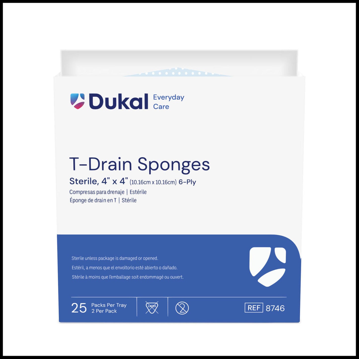 DUKAL IV & T-DRAIN SPONGES, 2 per pack, 25 packs per box, 12 boxes per case