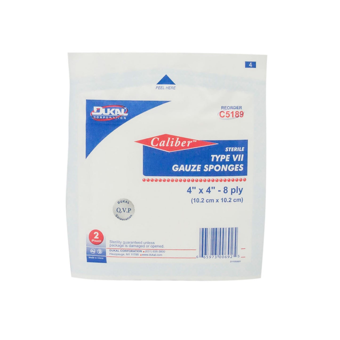 DUKAL CALIBER GAUZE SPONGES, 2 per pack, 50 packs per box, 12 boxes per case