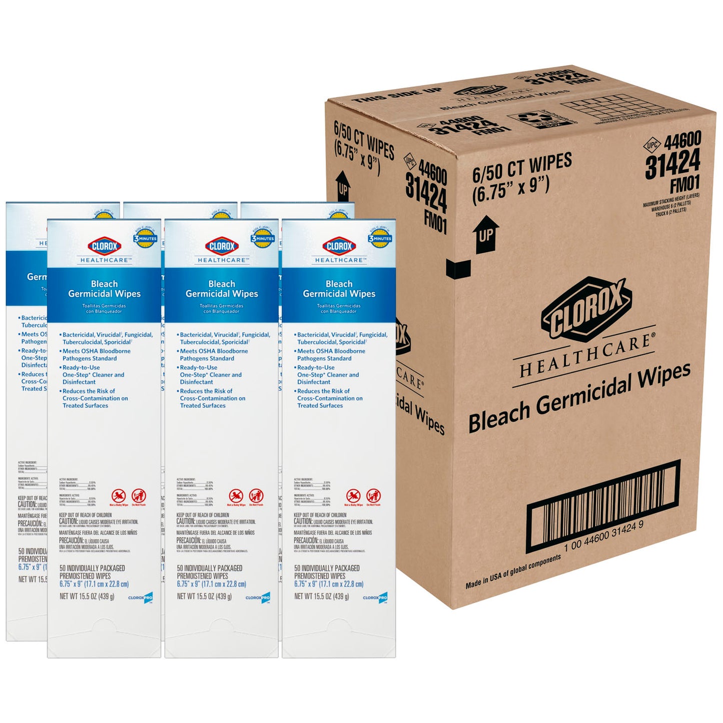 CLOROX HEALTHCARE BLEACH GERMICIDAL CLEANERS, 50 per pack, 6 packs per case