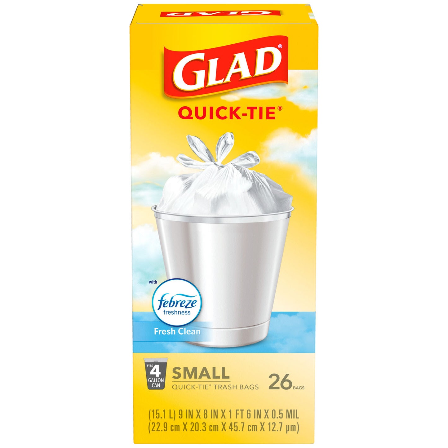 CLOROX GLAD TRASH BAGS, 26 per box, 4 boxes per case