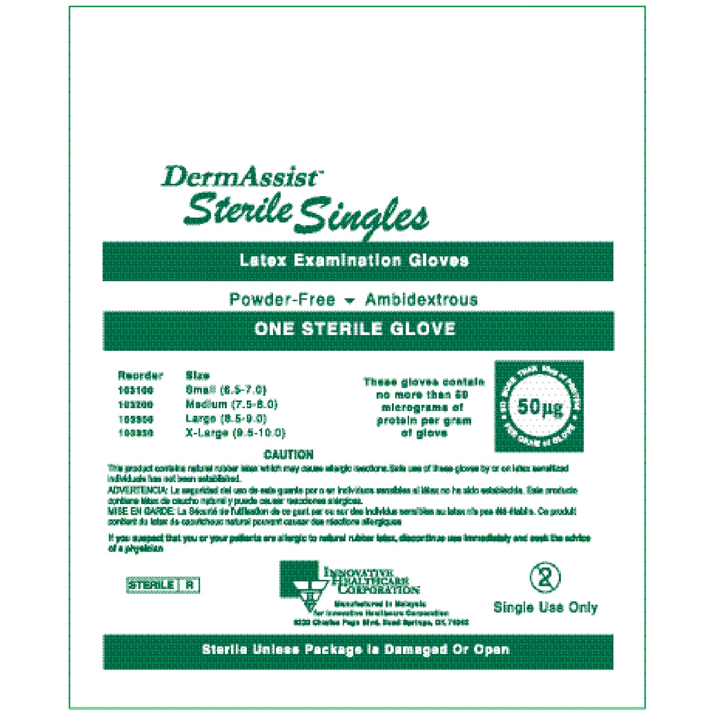 INNOVATIVE DERMASSIST POWDER-FREE STERILE LATEX EXAM GLOVES, 100 per box, 4 boxes per case