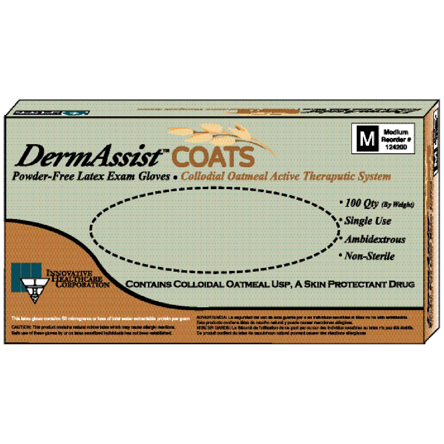 INNOVATIVE DERMASSIST COATS POWDER-FREE LATEX EXAM GLOVES, 100 per box, 10 boxes per case