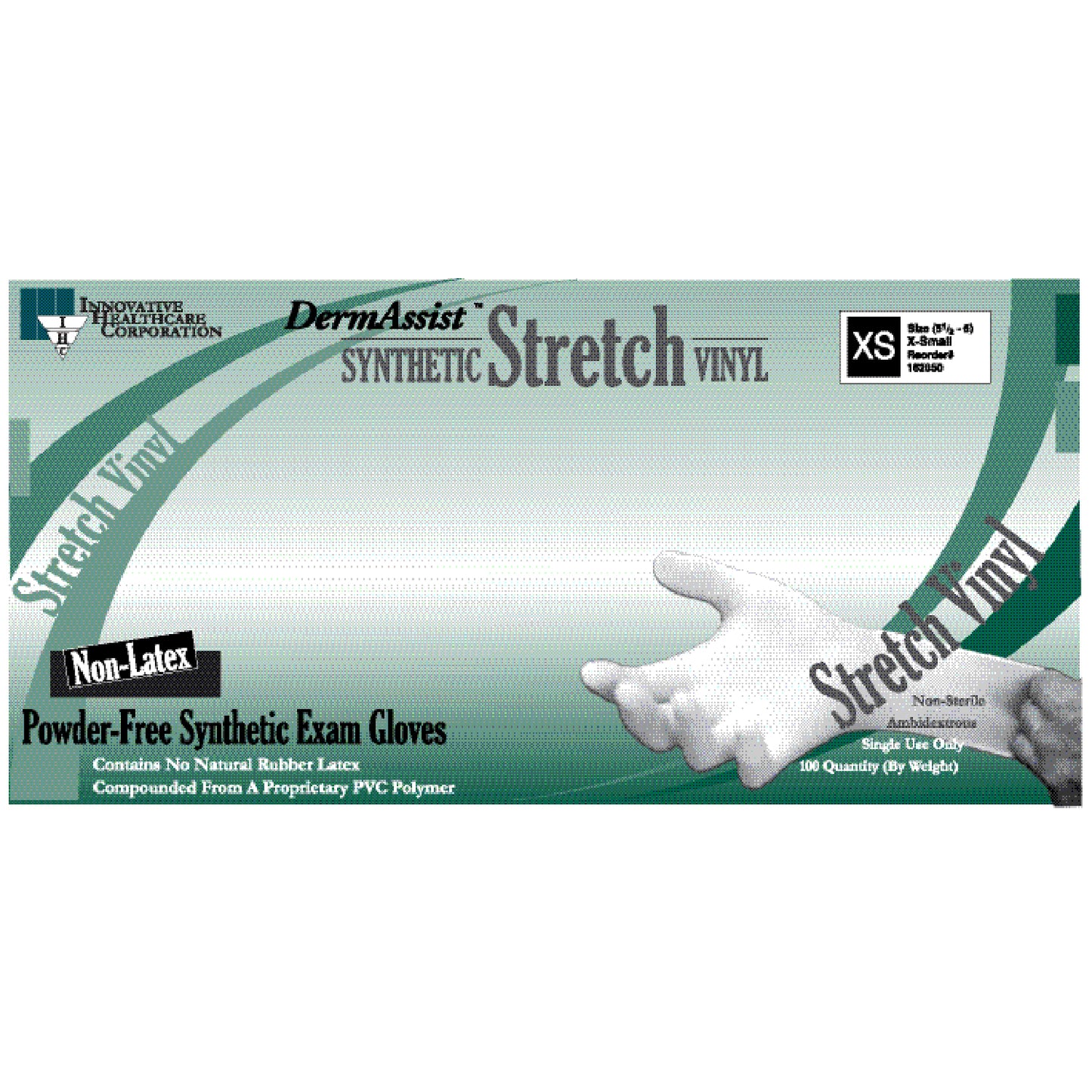 INNOVATIVE DERMASSIST STRETCH VINYL EXAM GLOVES, 100 per box, 10 boxes per case