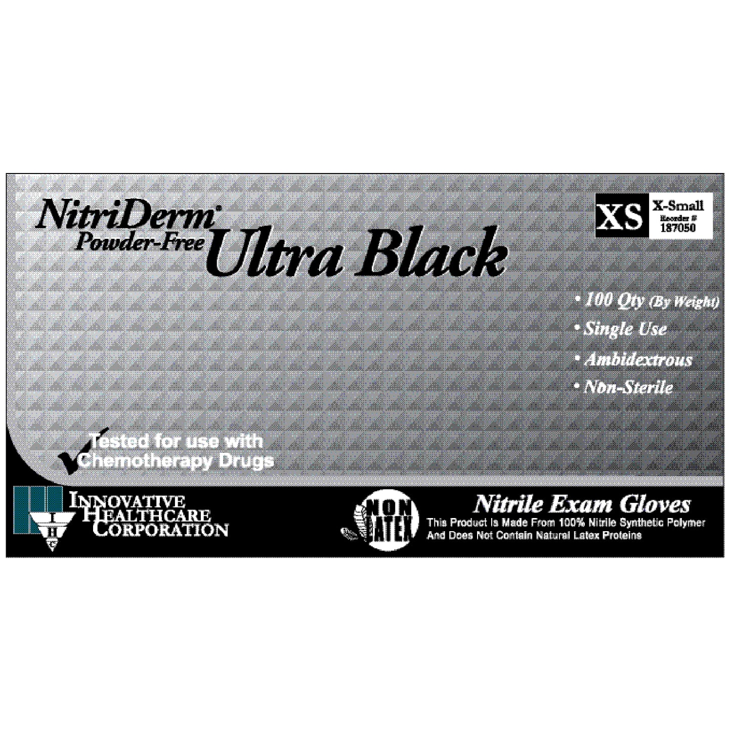 INNOVATIVE NITRIDERM ULTRA BLACK POWDER-FREE NITRILE SYNTHETIC GLOVES, 100 per box, 10 boxes per case