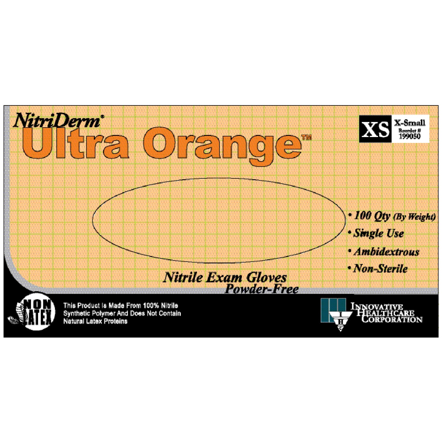 INNOVATIVE NITRIDERM ULTRA ORANGE POWDER-FREE EXAM GLOVES, 100 per box, 10 boxes per case