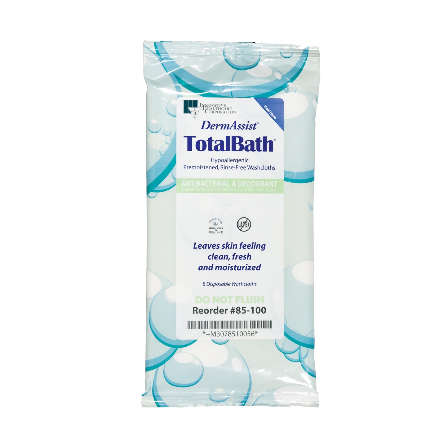 INNOVATIVE DERMASSIST TOTALBATH WIPES, 8 per pack, 30 packs per case