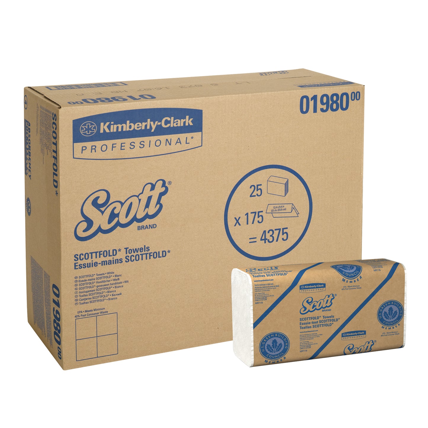 KIMBERLY-CLARK FOLDED TOWELS, 25 packs per case