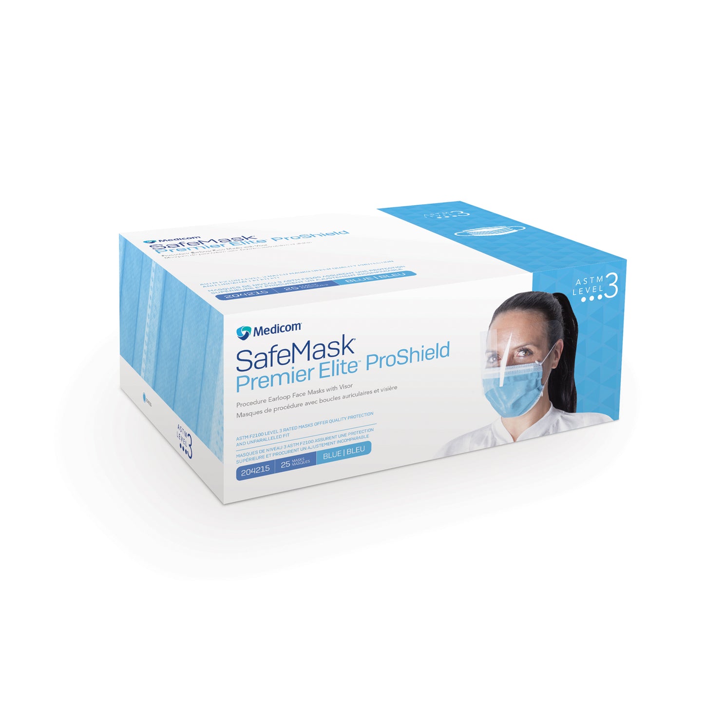 MEDICOM SAFE+MASK PREMIER ELITE EARLOOP MASK, 25 per box, 4 boxes per case