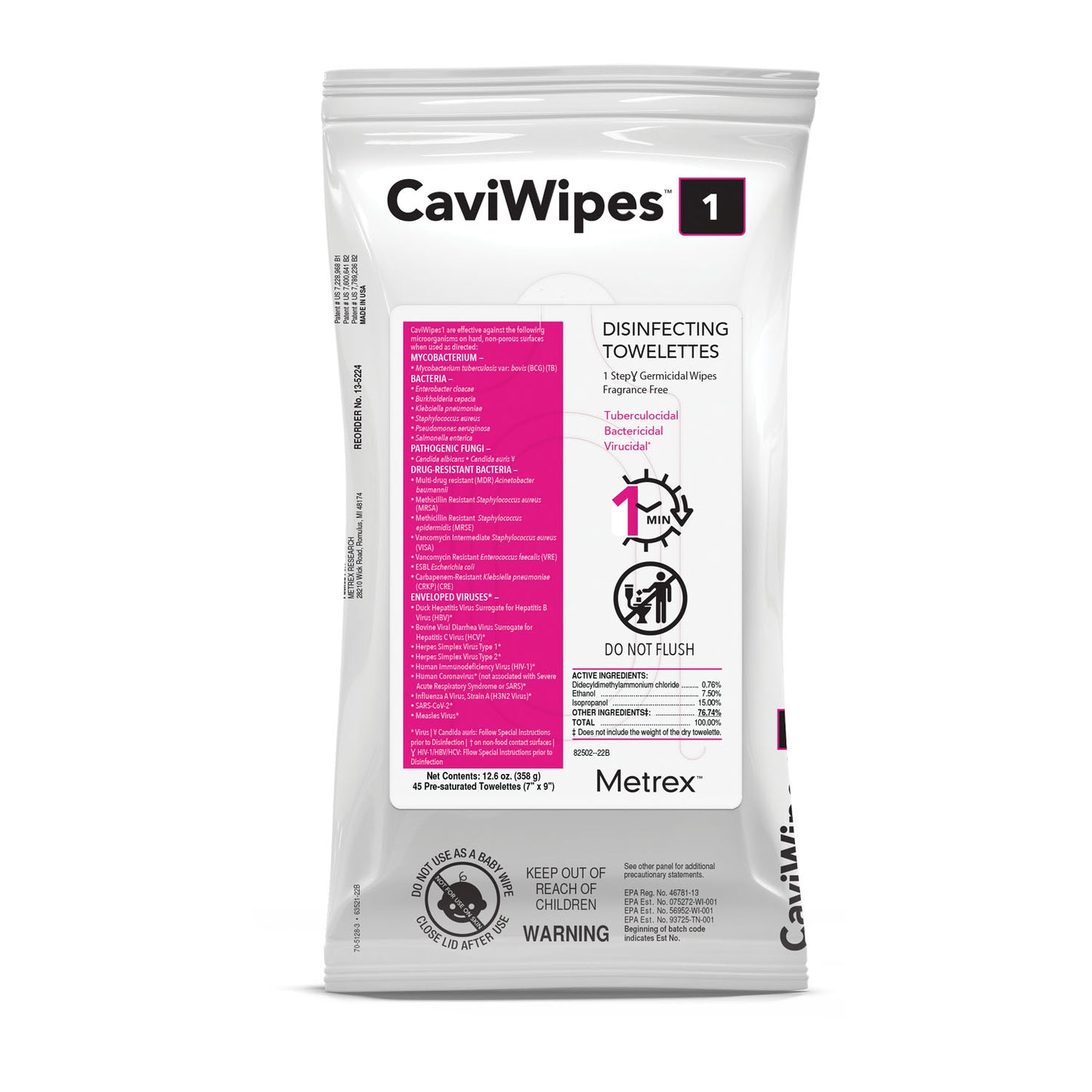 METREX CAVIWIPES1 SURFACE DISINFECTANT, 20 packs per case