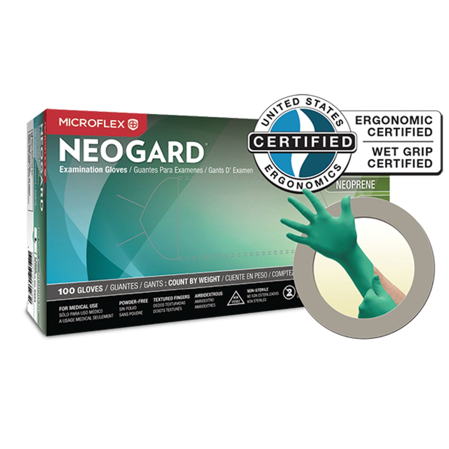 ANSELL MICROFLEX NEOGARD POWDER-FREE MEDICAL-GRADE CHLOROPRENE EXAM GLOVES, 100 per box, 10 boxes per case
