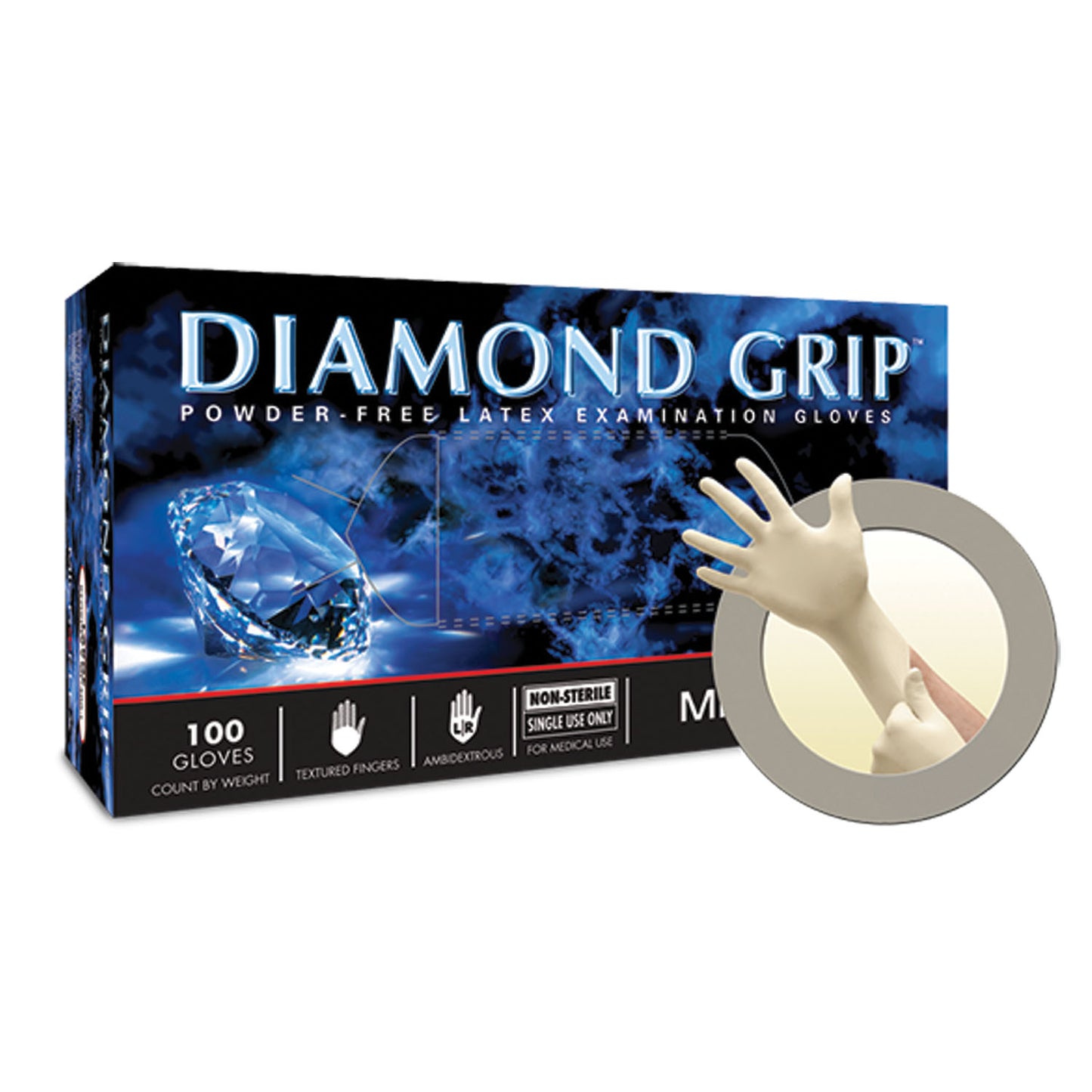 ANSELL MICROFLEX DIAMOND GRIP POWDER-FREE LATEX EXAM GLOVES, 100 per box, 10 boxes per case