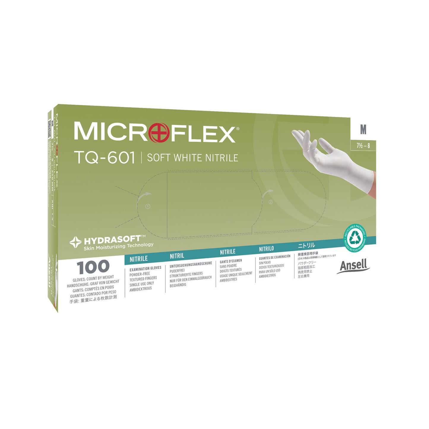 ANSELL MICROFLEX SOFT WHITE POWDER-FREE  NITRILE EXAM GLOVES, 100 per box, 10 boxes per case