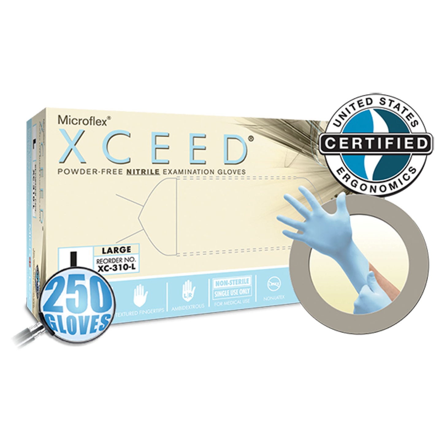 ANSELL MICROFLEX XCEED POWDER-FREE NITRILE EXAM GLOVES, 250 per box, 10 boxes per case