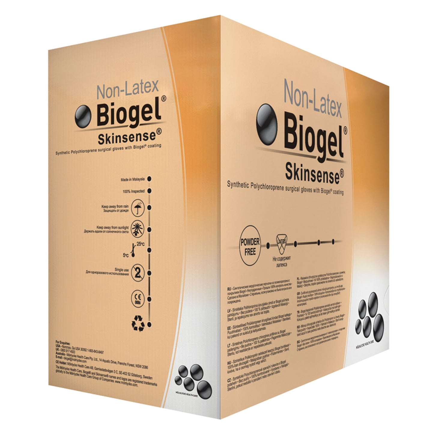MOLNLYCKE BIOGEL SKINSENSE GLOVES, 50 per box, 4 boxes per case
