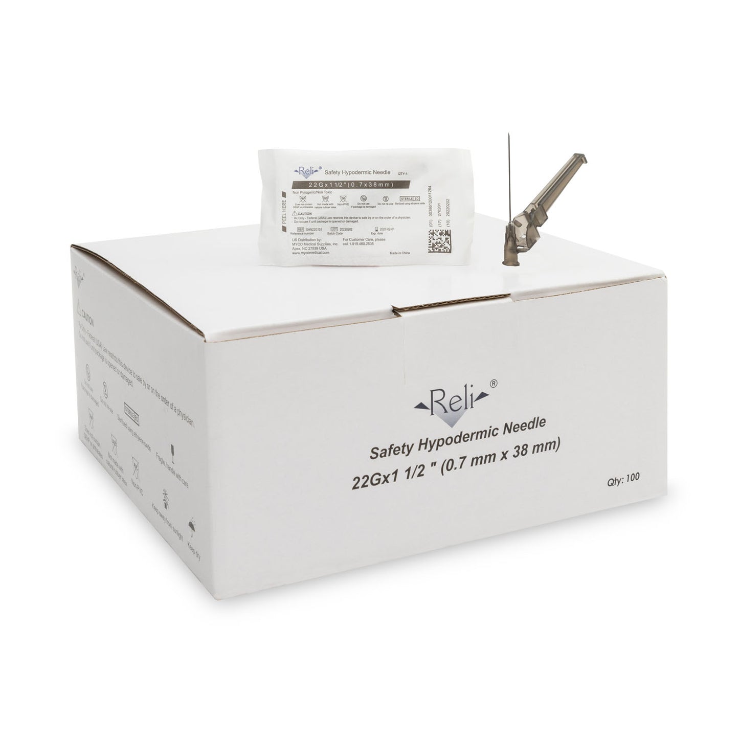 RELI SAFETY HYPODERMIC NEEDLES, 100 per box