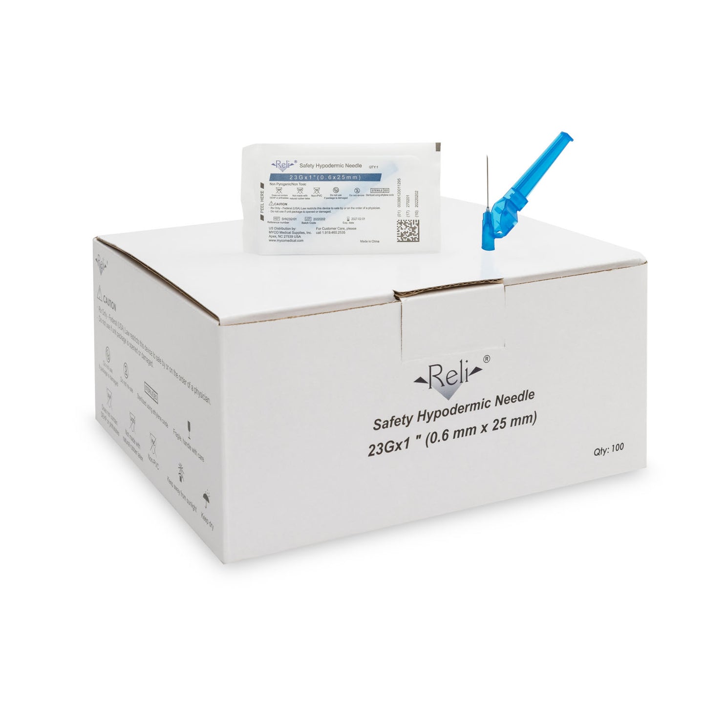 RELI SAFETY HYPODERMIC NEEDLES, 100 per box