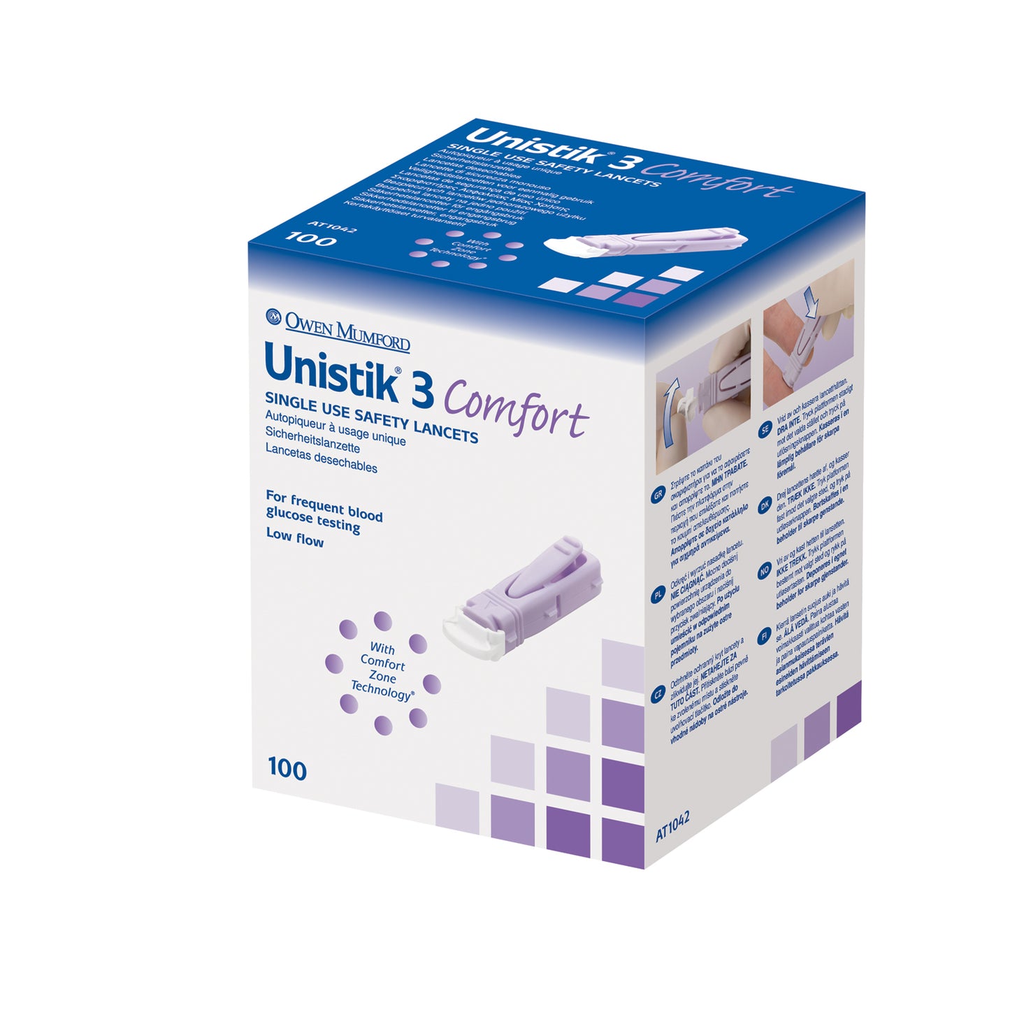 OWEN MUMFORD UNISTIK 3 PRE-SET SINGLE USE SAFETY LANCETS, 100 per box