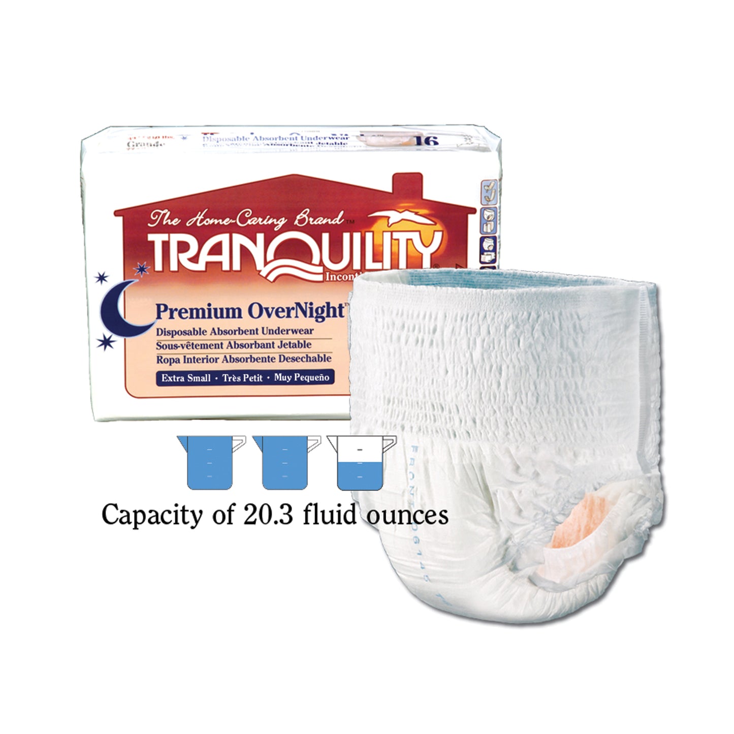 PRINCIPLE BUSINESS TRANQUILITY PREMIUM OVERNIGHT DISPOSABLE ABSORBENT UNDERWEAR, 22 per pack, 4 packs per case