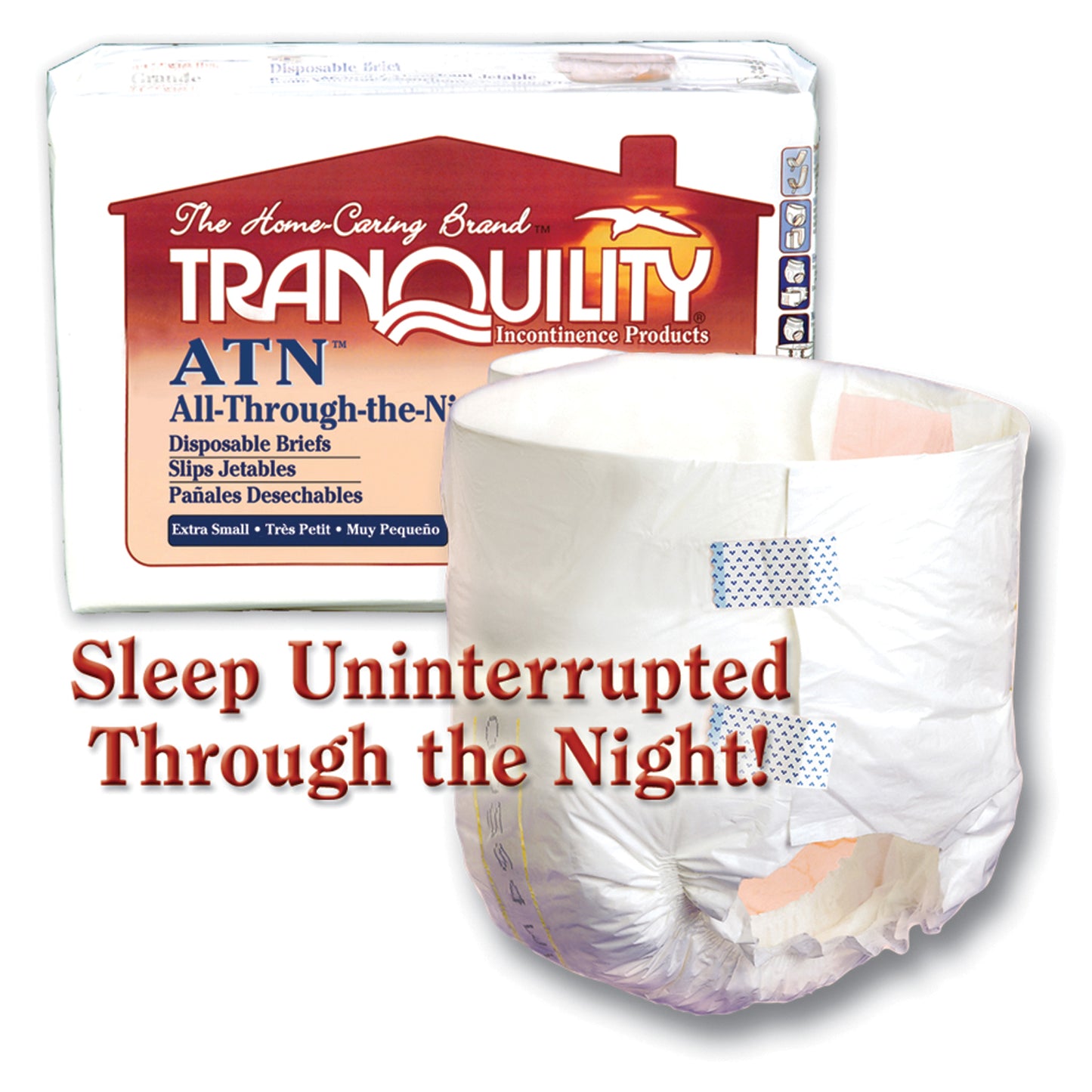 PRINCIPLE BUSINESS TRANQUILITY ALL-THROUGH-THE-NIGHT DISPOSABLE BRIEFS, 12 per pack, 8 packs per case