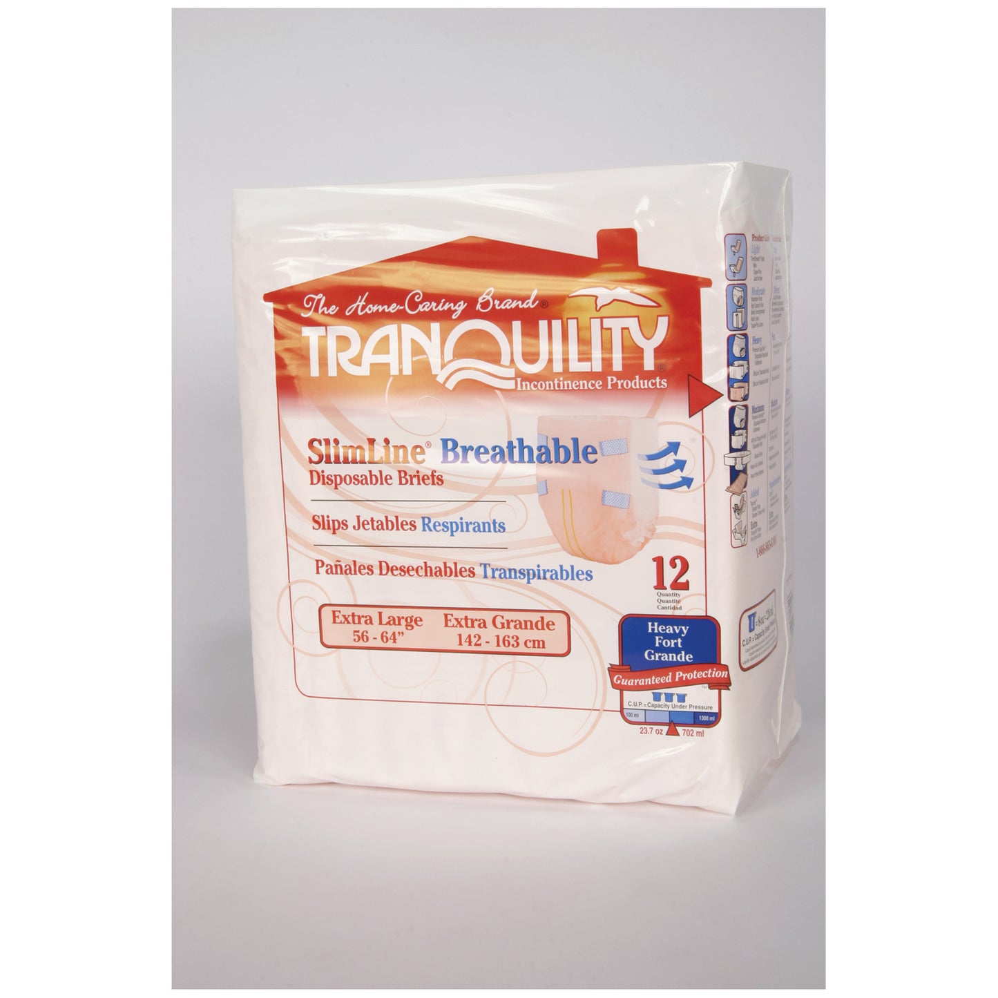 PRINCIPLE BUSINESS TRANQUILITY SLIMLINE BREATHABLE DISPOSABLE BRIEFS, 12 per pack, 6 packs per case