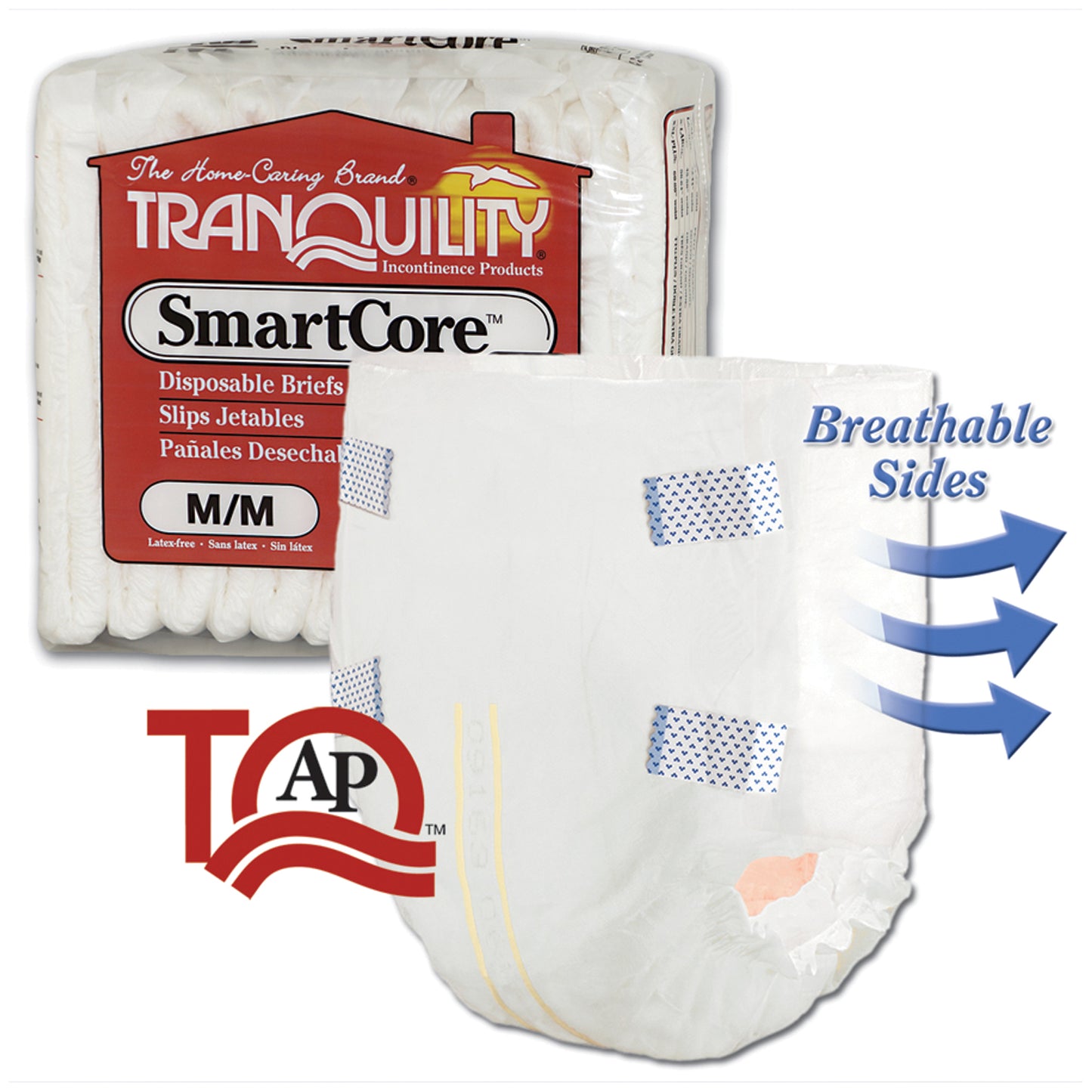 PRINCIPLE BUSINESS TRANQUILITY SMARTCORE DISPOSABLE BRIEFS, 12 per pack, 8 packs per case
