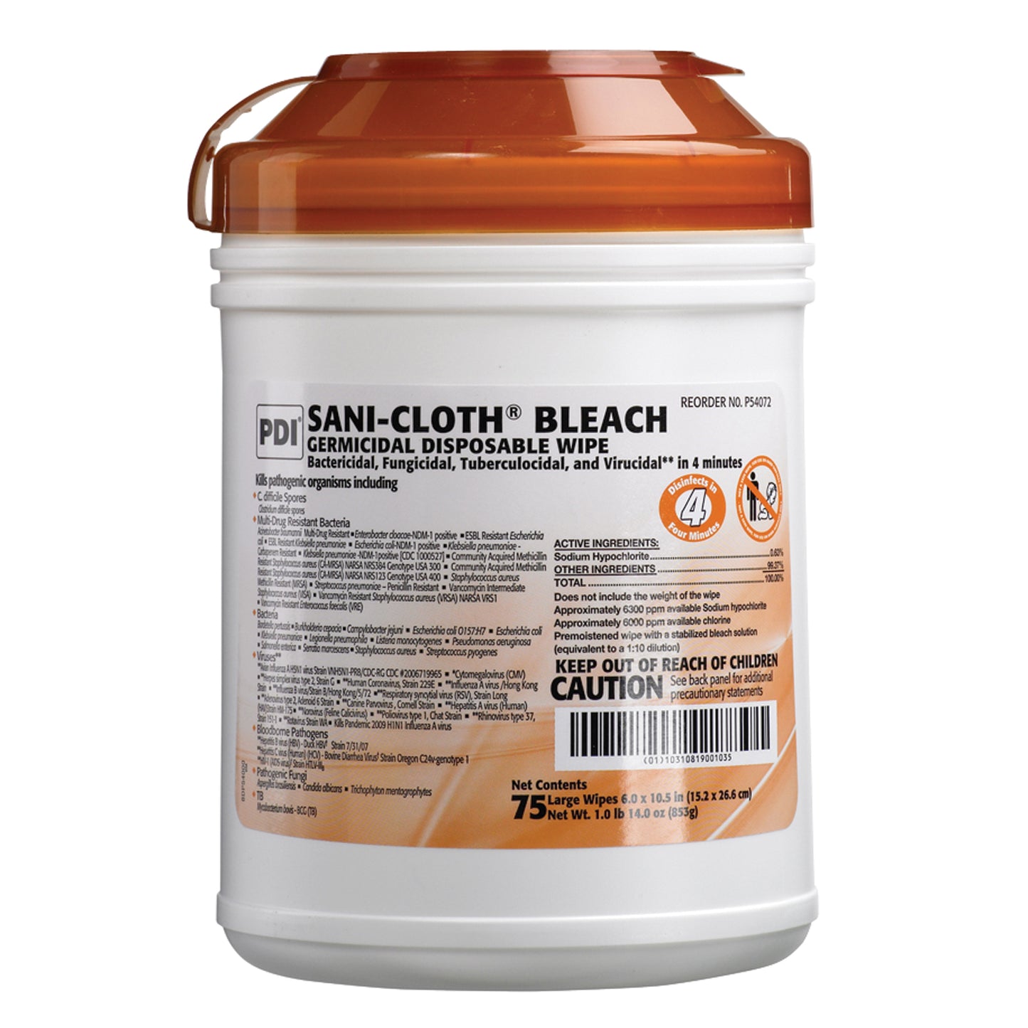 PDI SANI-CLOTH BLEACH GERMICIDAL DISPOSABLE WIPE